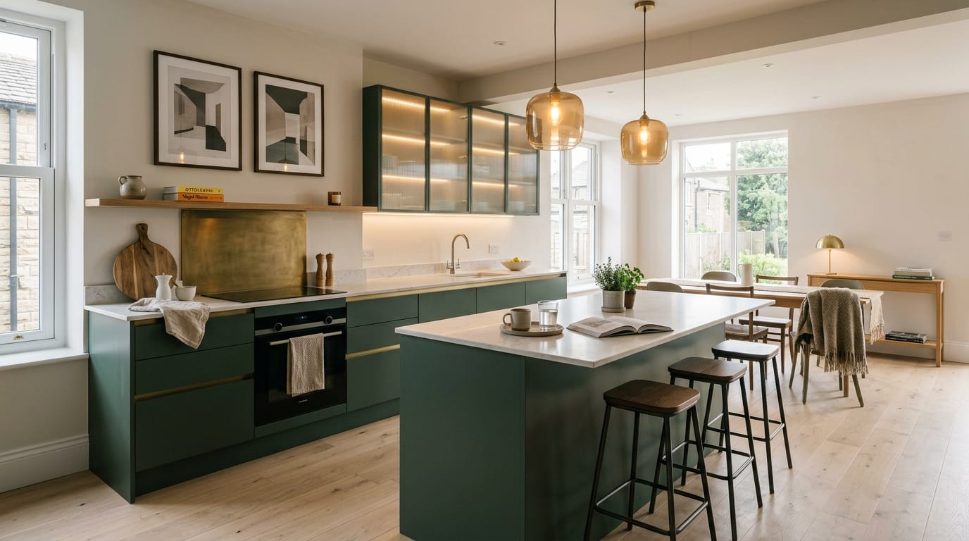 hero2_1200x675-77 Mastercraft bespoke kitchen in Bacup, wide architectural view showing room volume and design quality