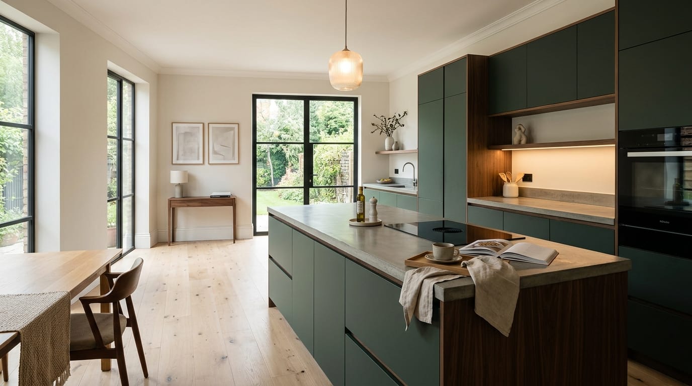 hero2_1200x675-78 Mastercraft bespoke kitchen in Blackburn, wide architectural view showing room volume and design quality