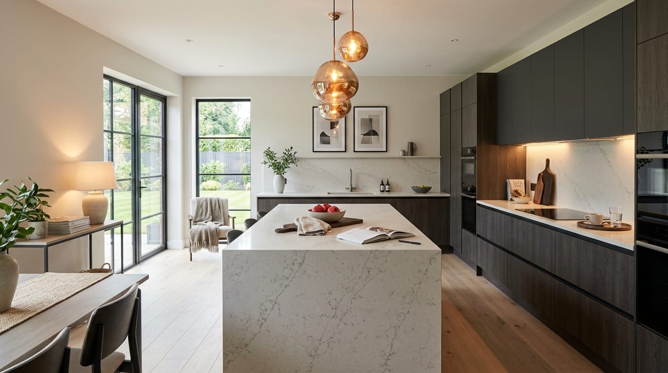 hero2_1200x675-92 Mastercraft bespoke kitchen in Kirkham, wide architectural view showing room volume and design quality