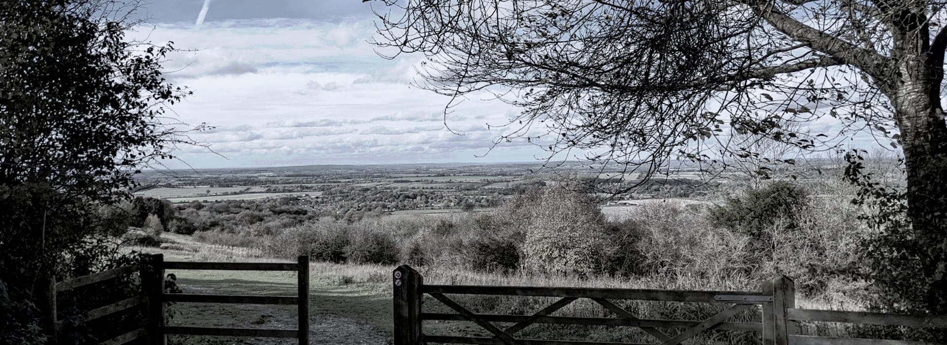 Bespoke Kitchens Watlington - Mastercraft Kitchens wooden gate in foreground with muted countryside landscape beyond