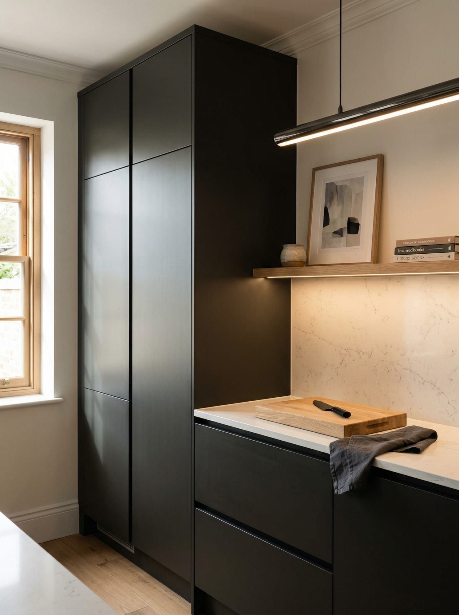 portrait1_600x800-107 Full-height bespoke kitchen cabinetry by Mastercraft, matt painted handleless slab cabinetry