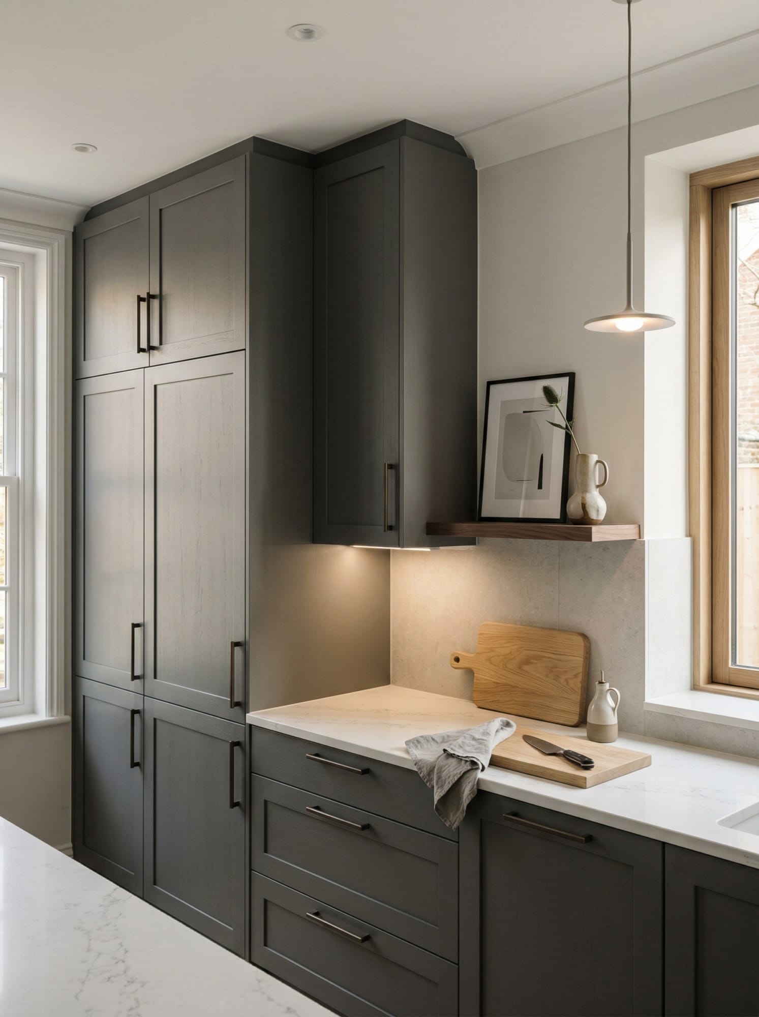 Full-height bespoke kitchen cabinetry by Mastercraft, modern shaker cabinetry