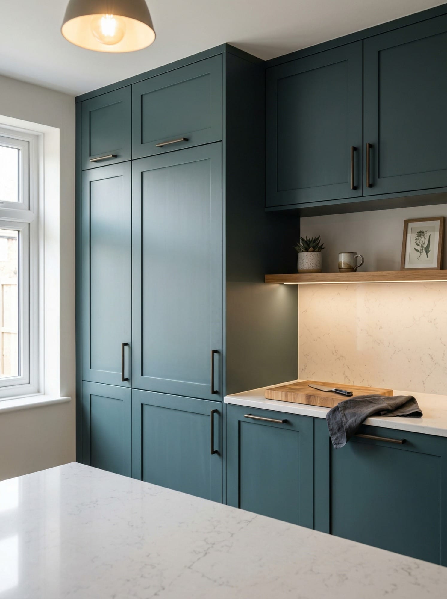 Full-height bespoke kitchen cabinetry by Mastercraft, timber veneer slab-door cabinetry