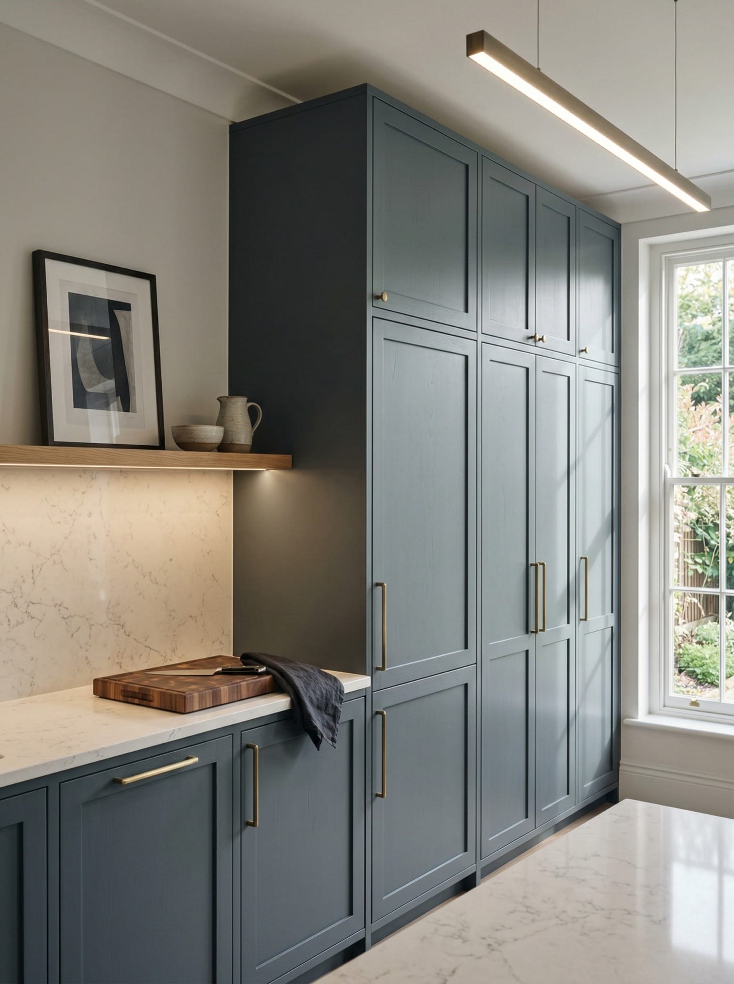 Full-height bespoke kitchen cabinetry by Mastercraft, contemporary painted lay-on cabinetry