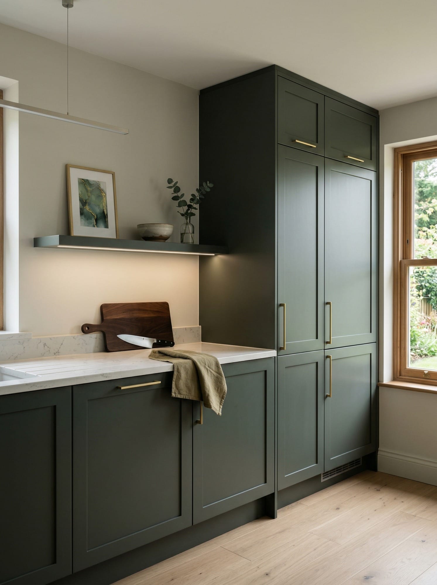 portrait1_600x800-2 Tall view of full-height bespoke kitchen cabinetry, contemporary painted lay-on cabinetry