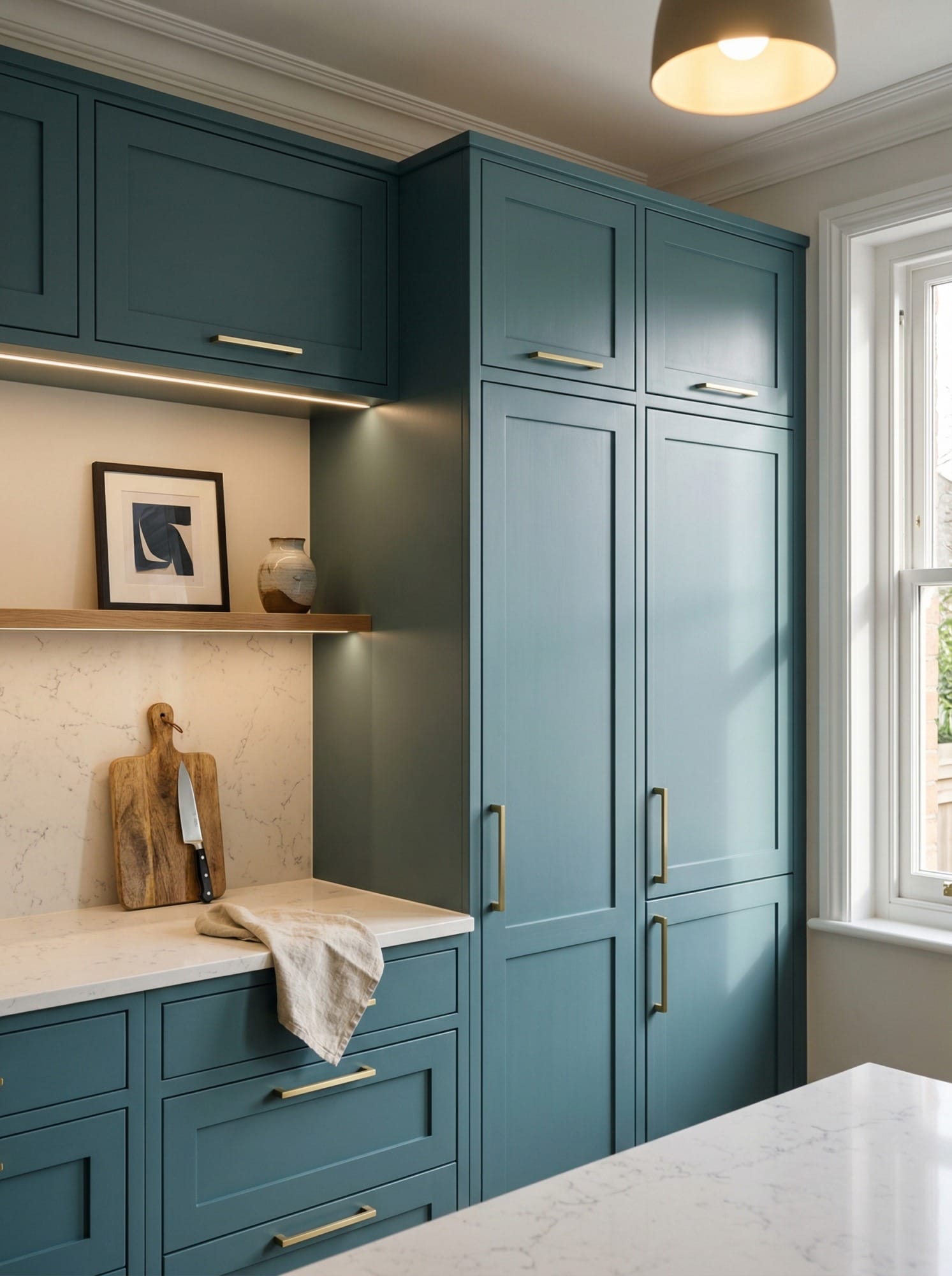 Tall view of full-height bespoke kitchen cabinetry, contemporary in-frame cabinetry