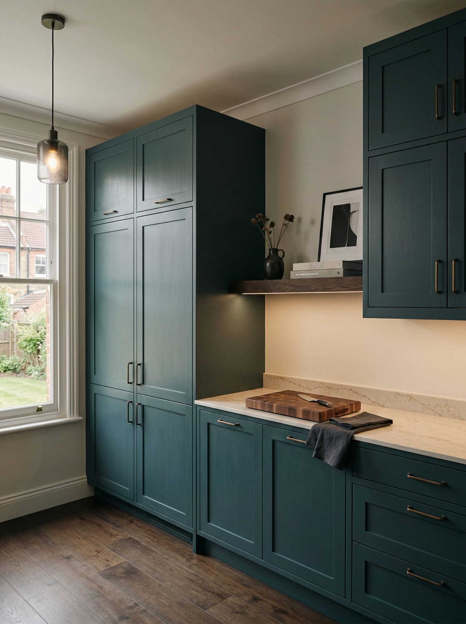 Tall view of full-height bespoke kitchen cabinetry, contemporary in-frame cabinetry