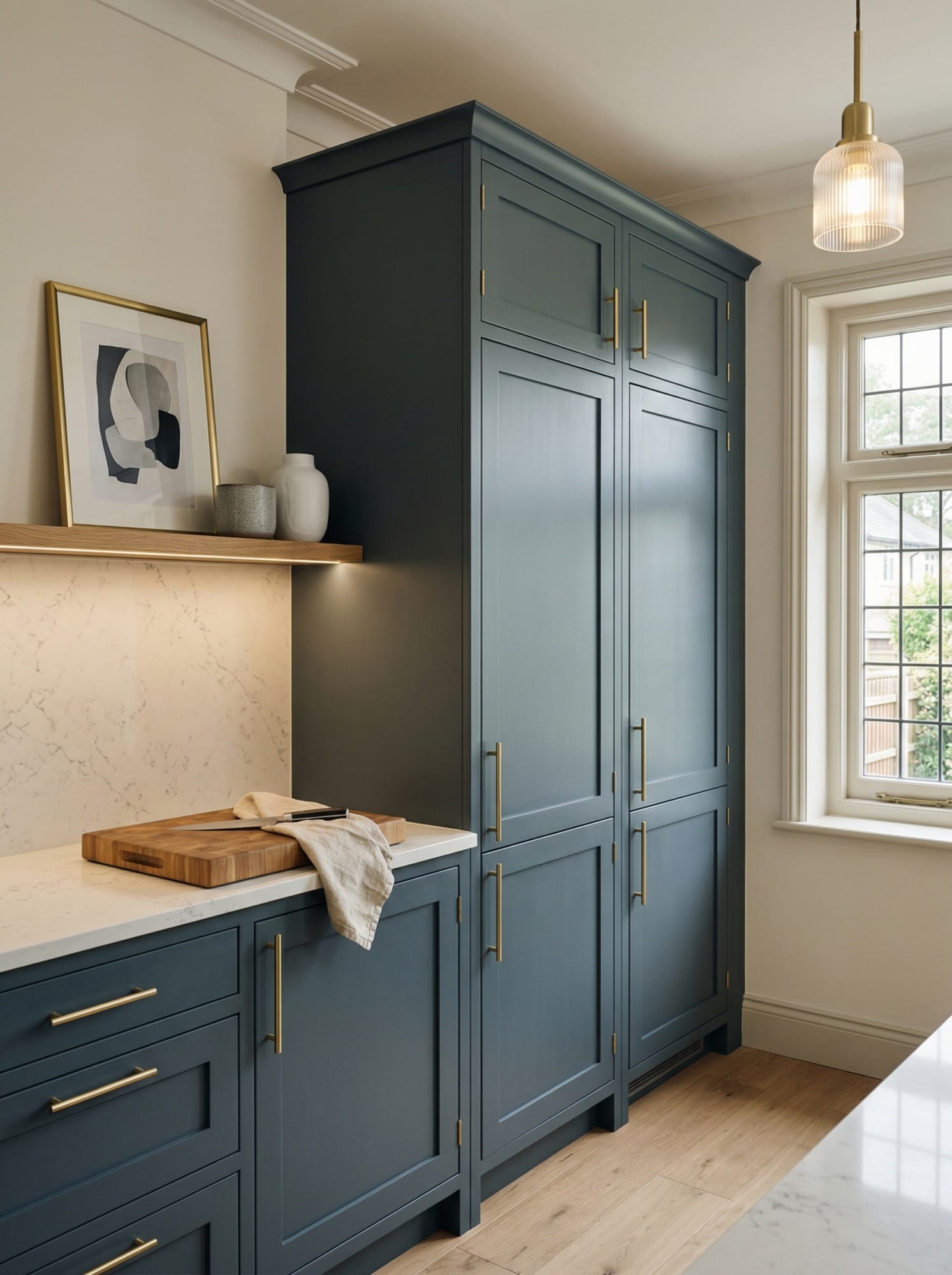 portrait1_600x800-6 Tall view of full-height bespoke kitchen cabinetry, contemporary painted lay-on cabinetry