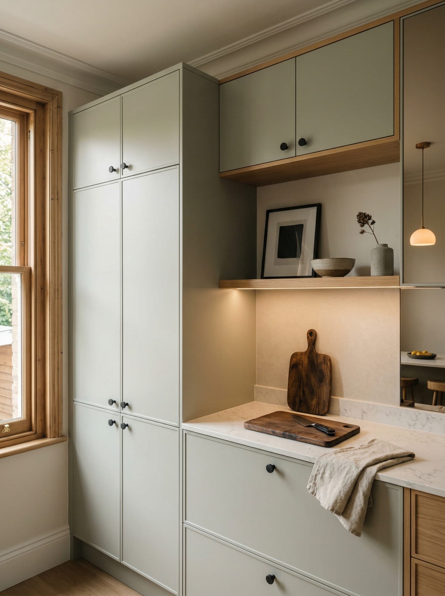 Full-height bespoke kitchen cabinetry by Mastercraft, contemporary painted lay-on cabinetry