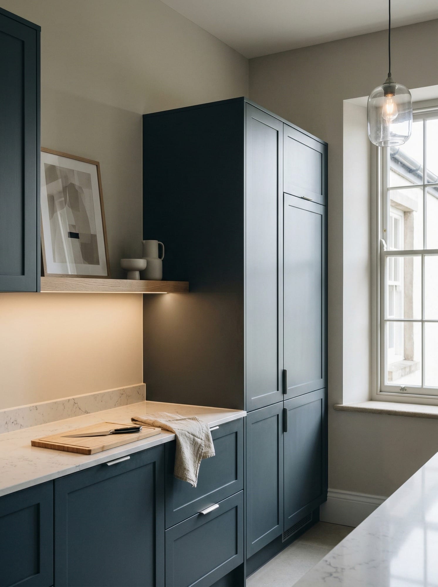 portrait1_600x800-8 Tall view of full-height bespoke kitchen cabinetry, contemporary painted lay-on cabinetry