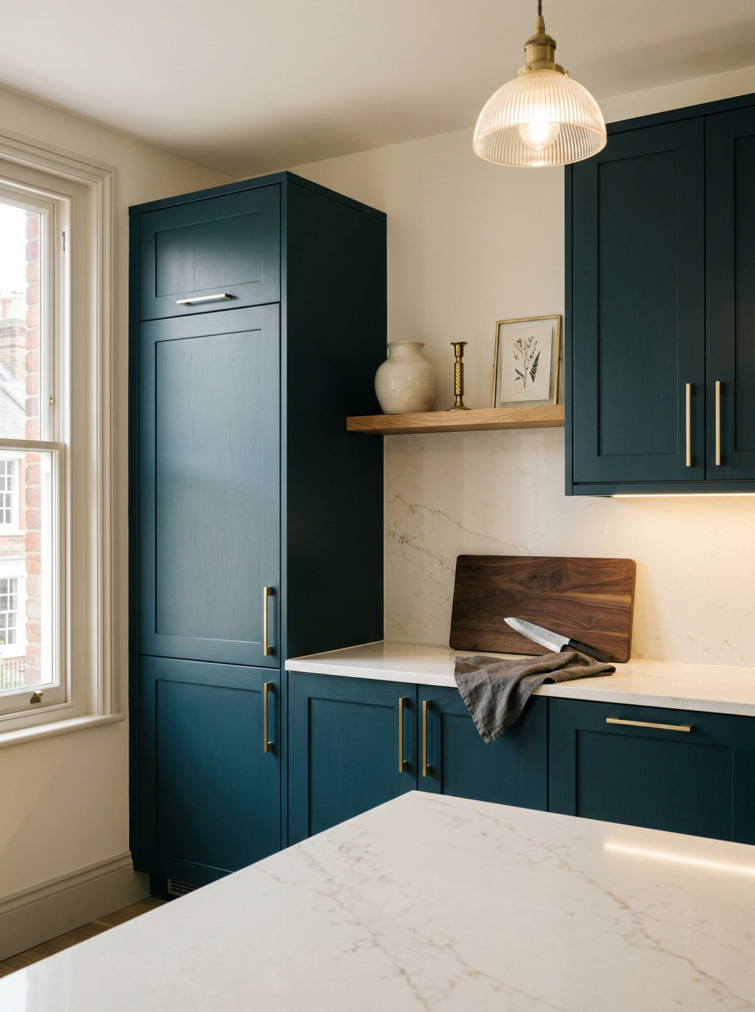 Full-height bespoke kitchen cabinetry by Mastercraft, contemporary painted lay-on cabinetry