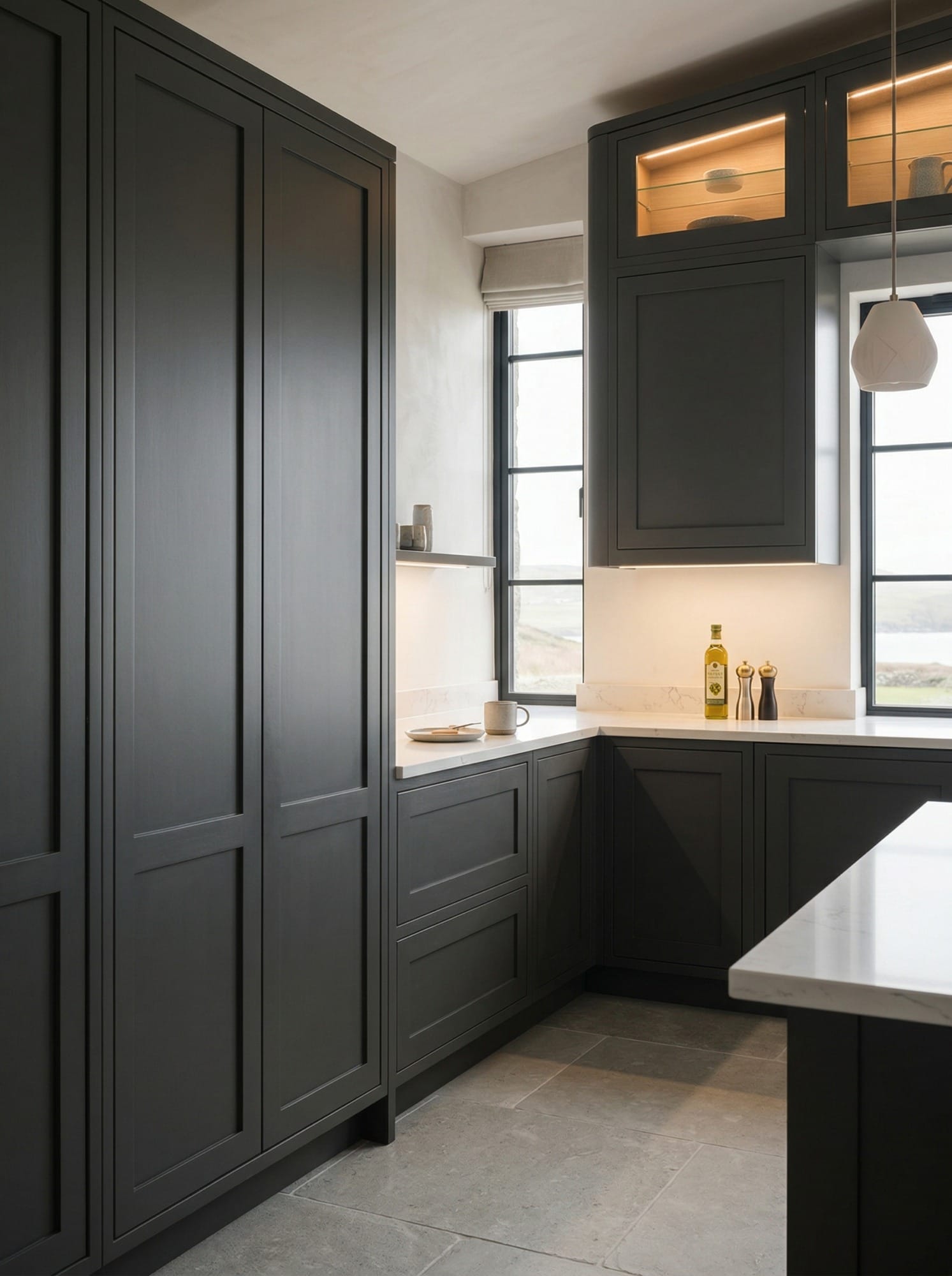 Bespoke kitchen installation, full-height cabinetry and considered storage design