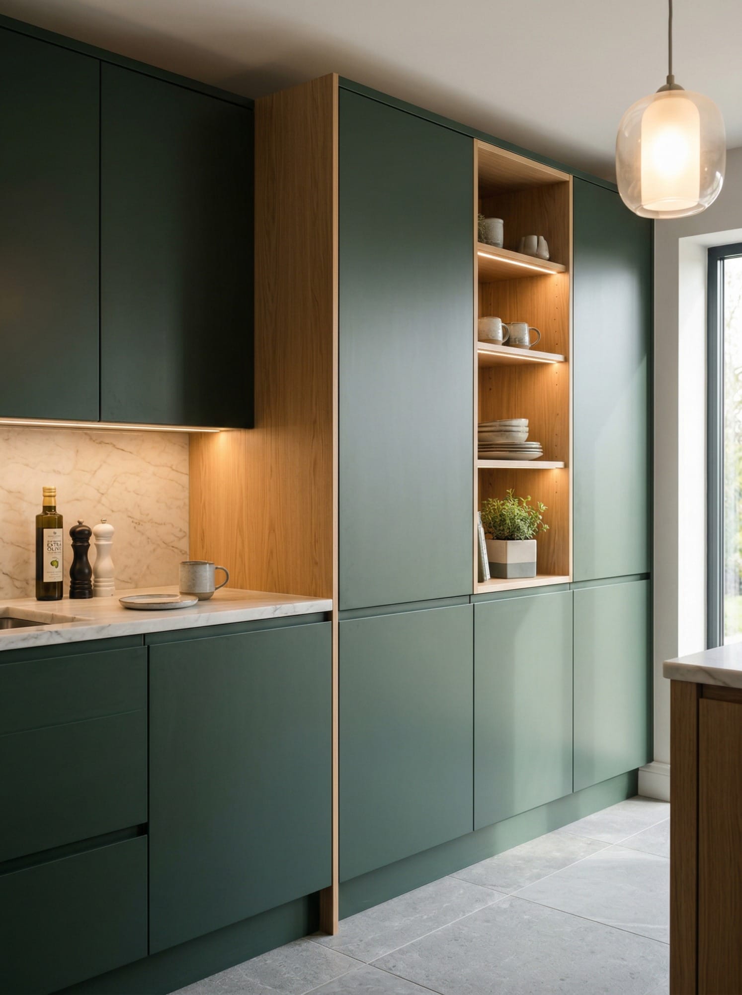 Bespoke kitchen installation, full-height cabinetry and considered storage design