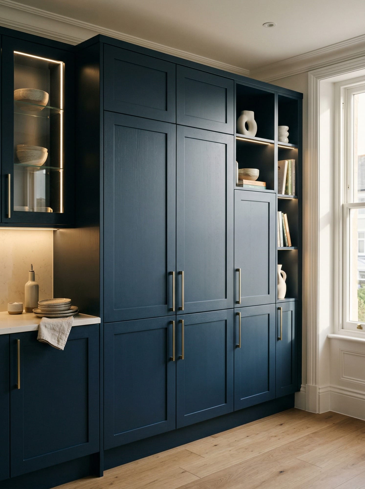 Bespoke kitchen installation, full-height cabinetry and considered storage design