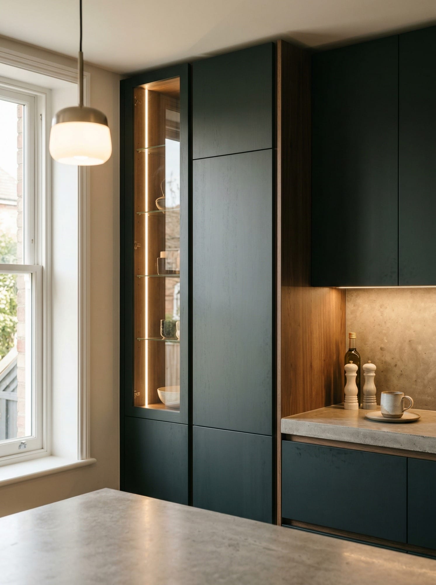 Bespoke kitchen installation, full-height cabinetry and considered storage design