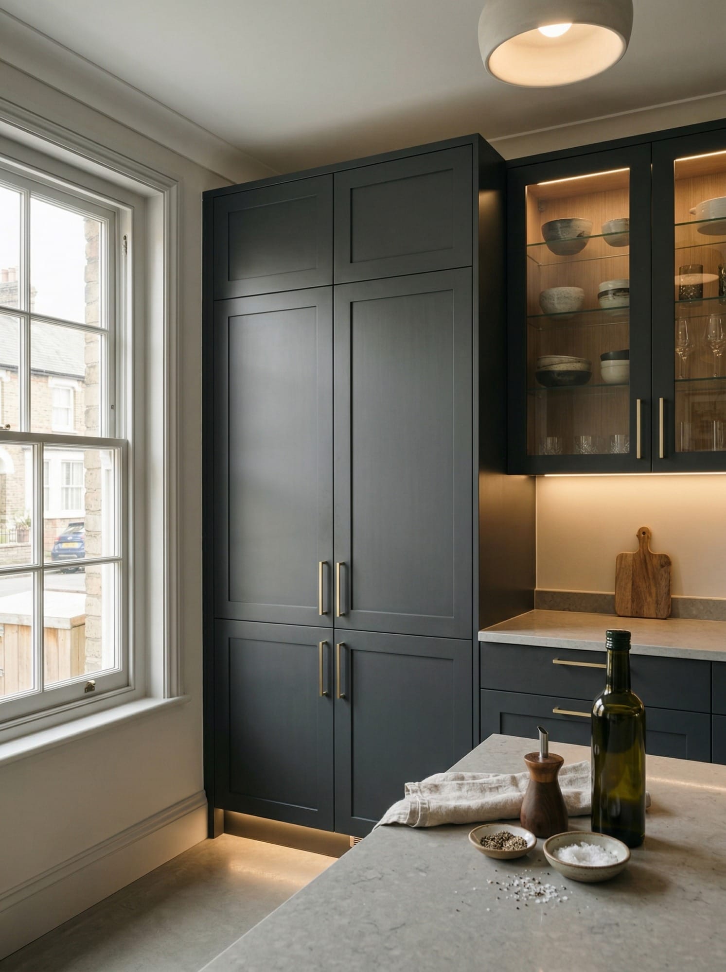 Bespoke kitchen installation, full-height cabinetry and considered storage design