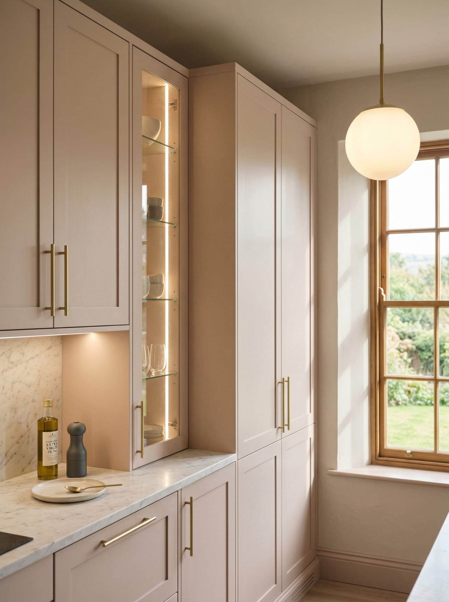 Bespoke kitchen installation, full-height cabinetry and considered storage design