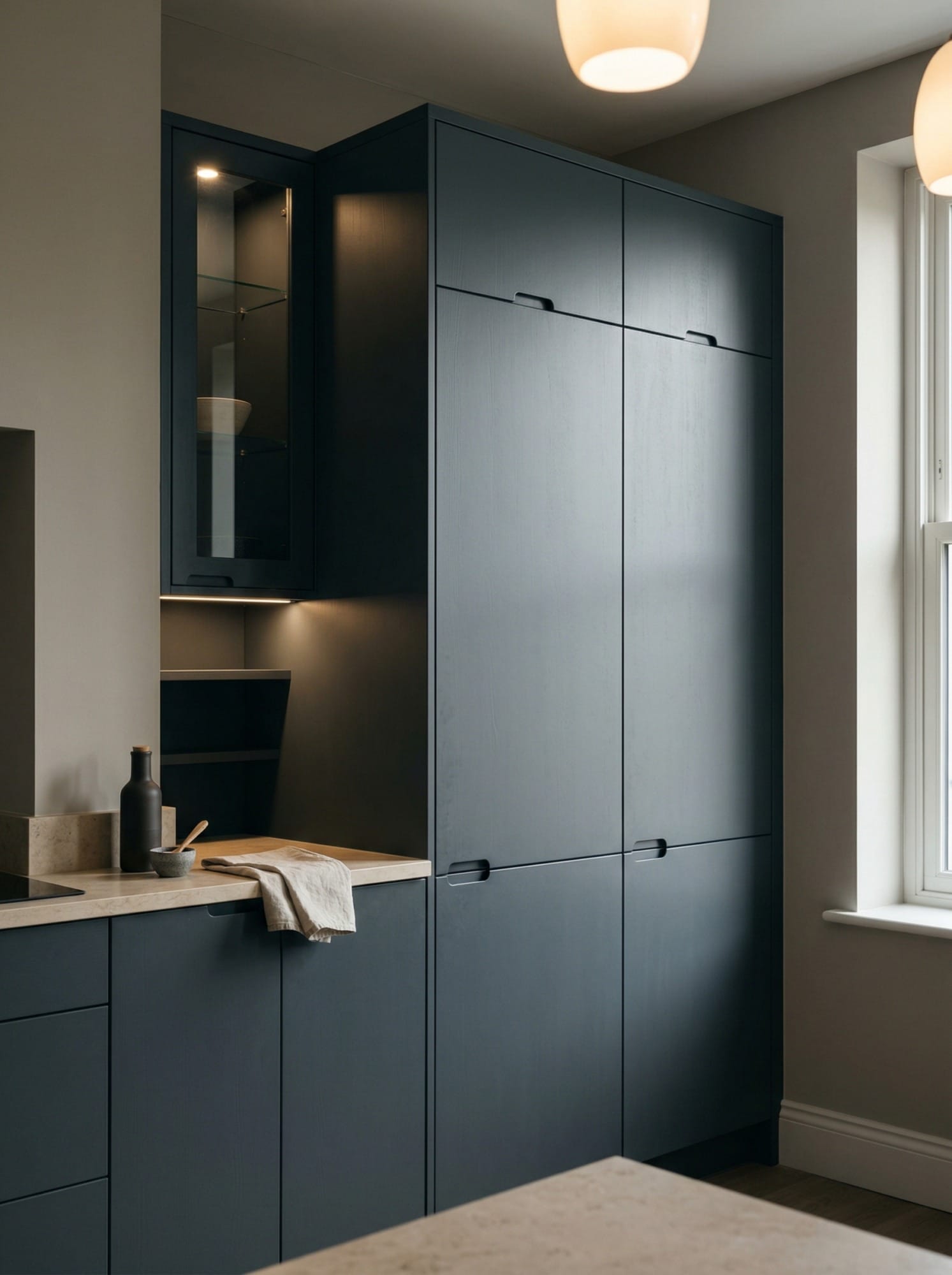 Bespoke kitchen installation, full-height cabinetry and considered storage design