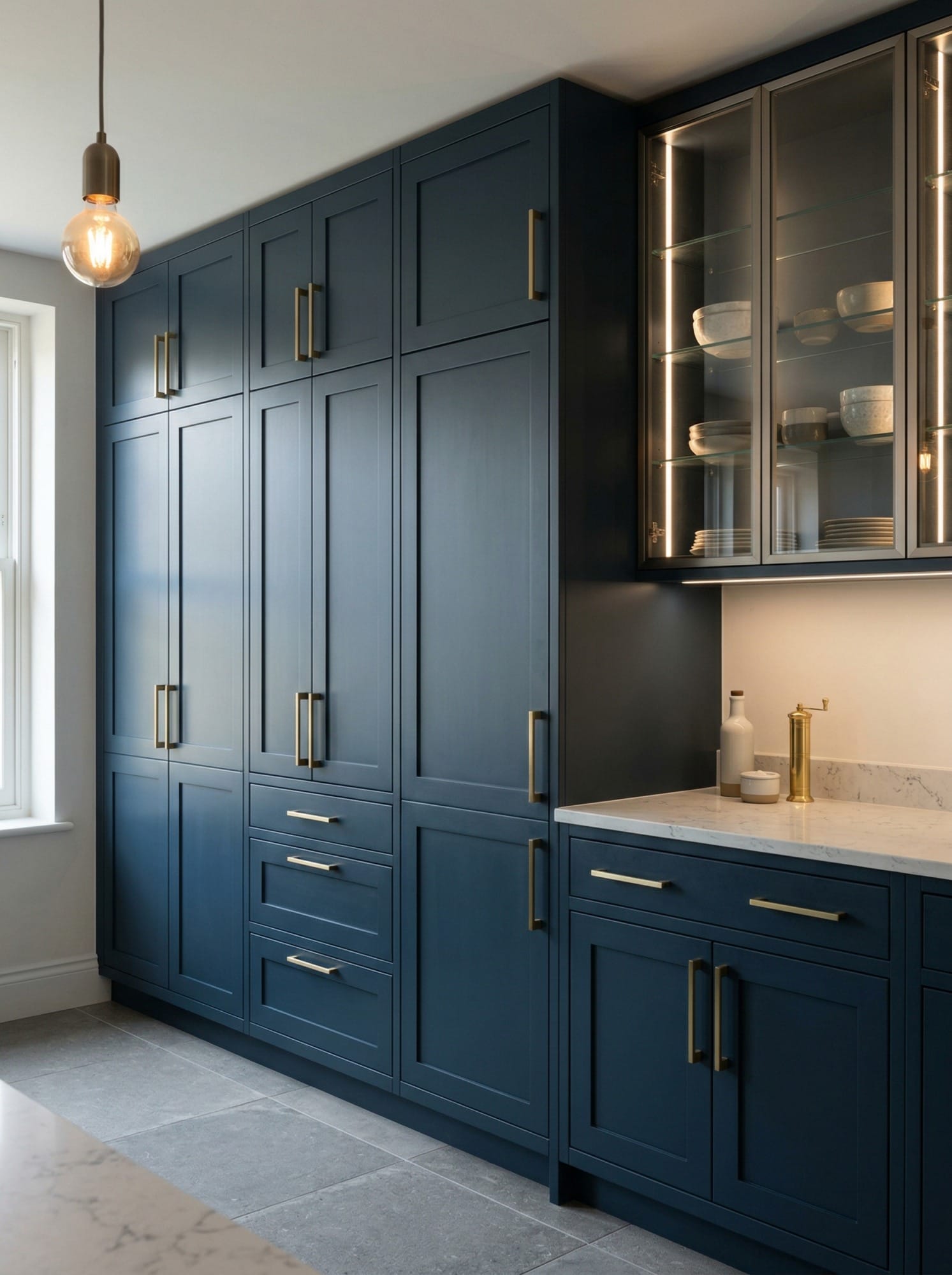 Bespoke kitchen installation, full-height cabinetry and considered storage design