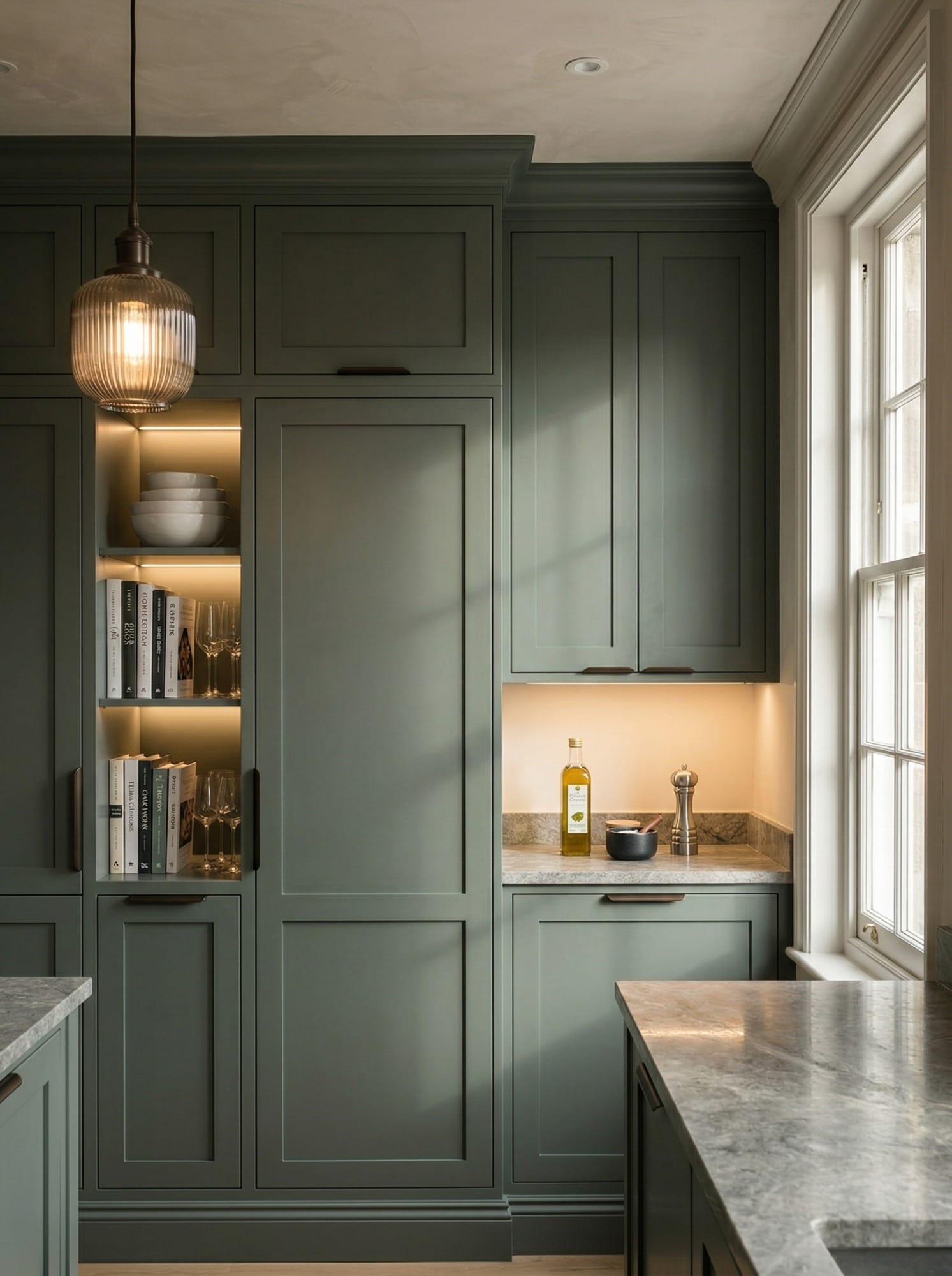 Bespoke kitchen installation, full-height cabinetry and considered storage design