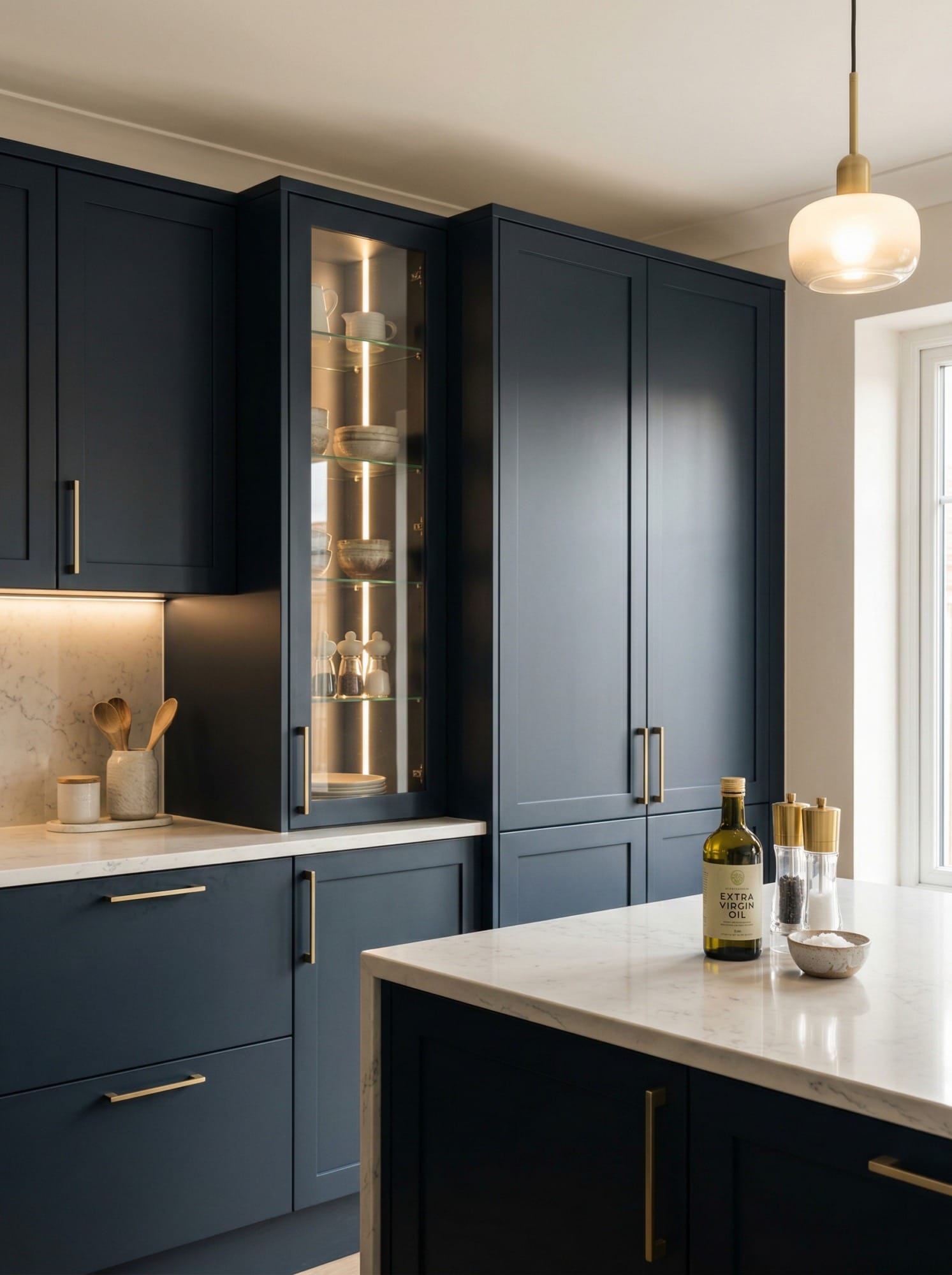 Bespoke kitchen installation, full-height cabinetry and considered storage design