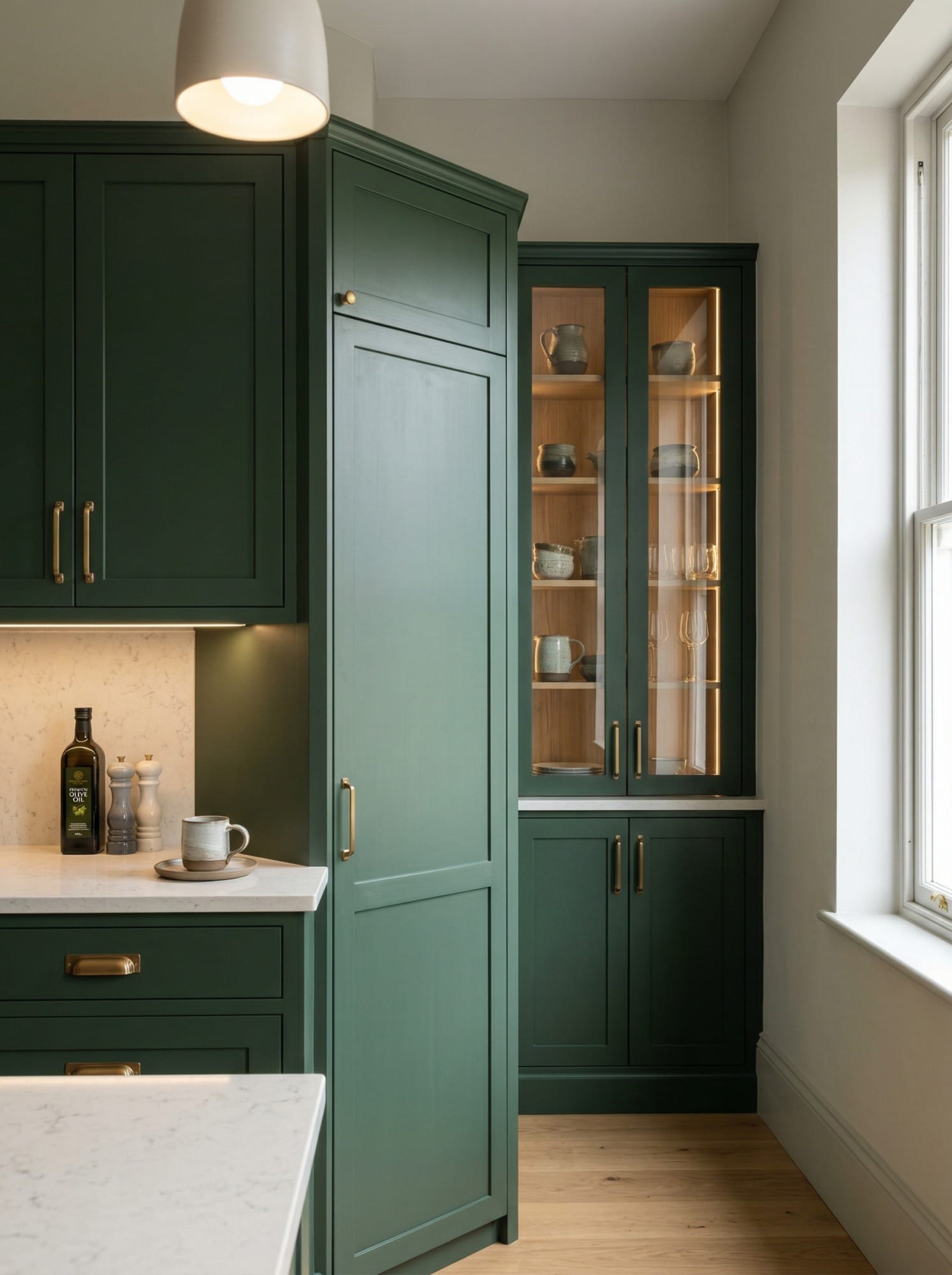 Bespoke kitchen installation, full-height cabinetry and considered storage design