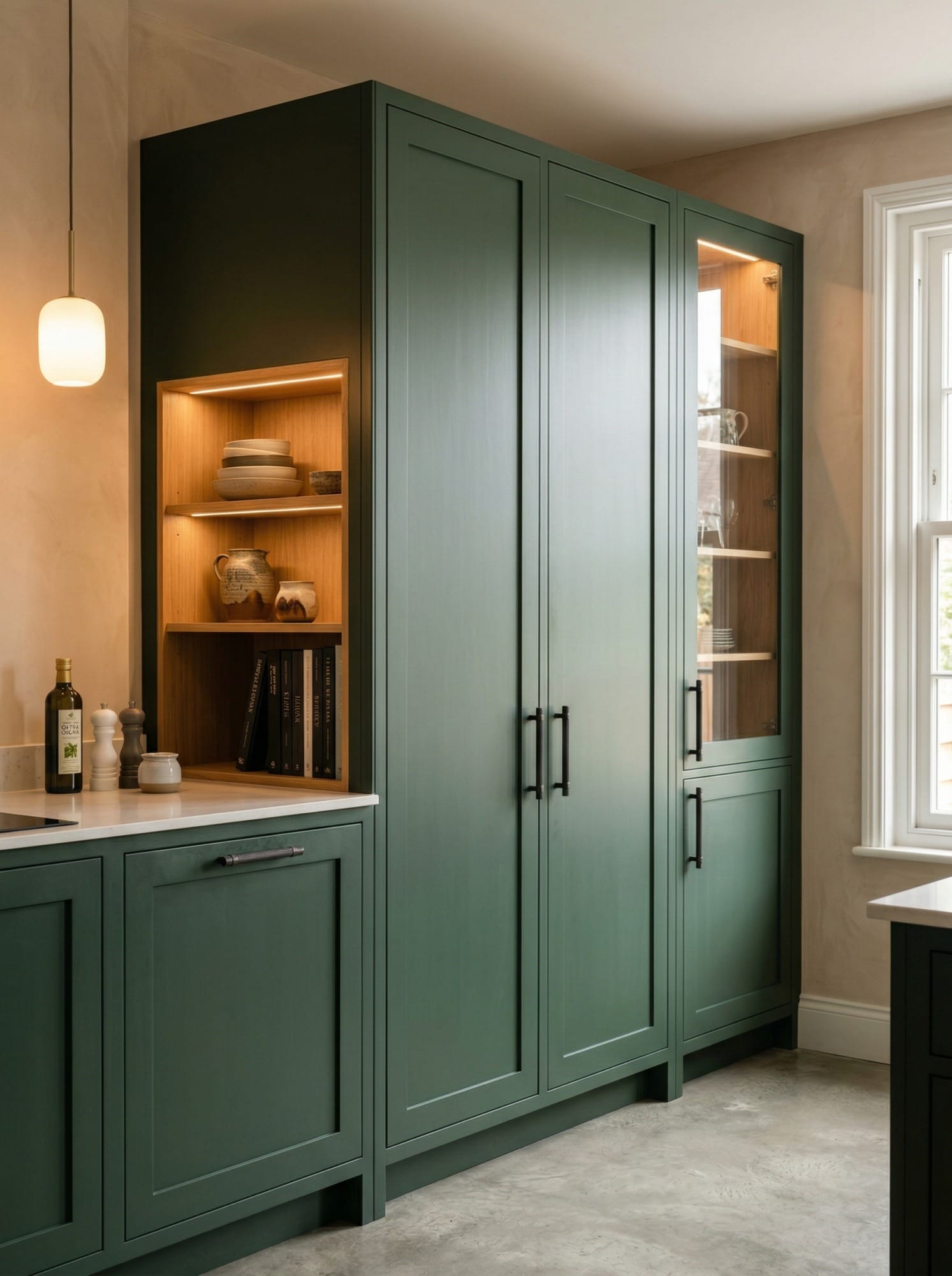 Bespoke kitchen installation, full-height cabinetry and considered storage design