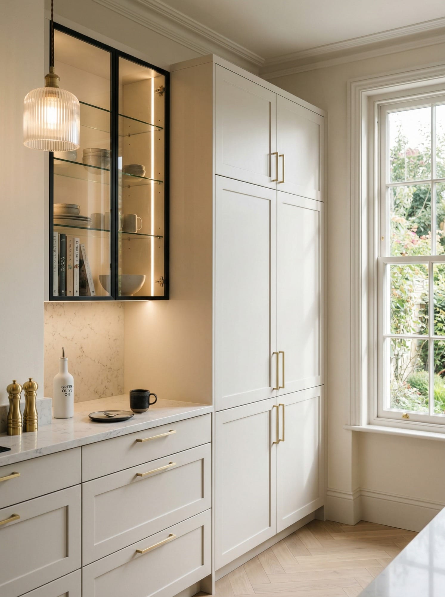 Bespoke kitchen installation, full-height cabinetry and considered storage design