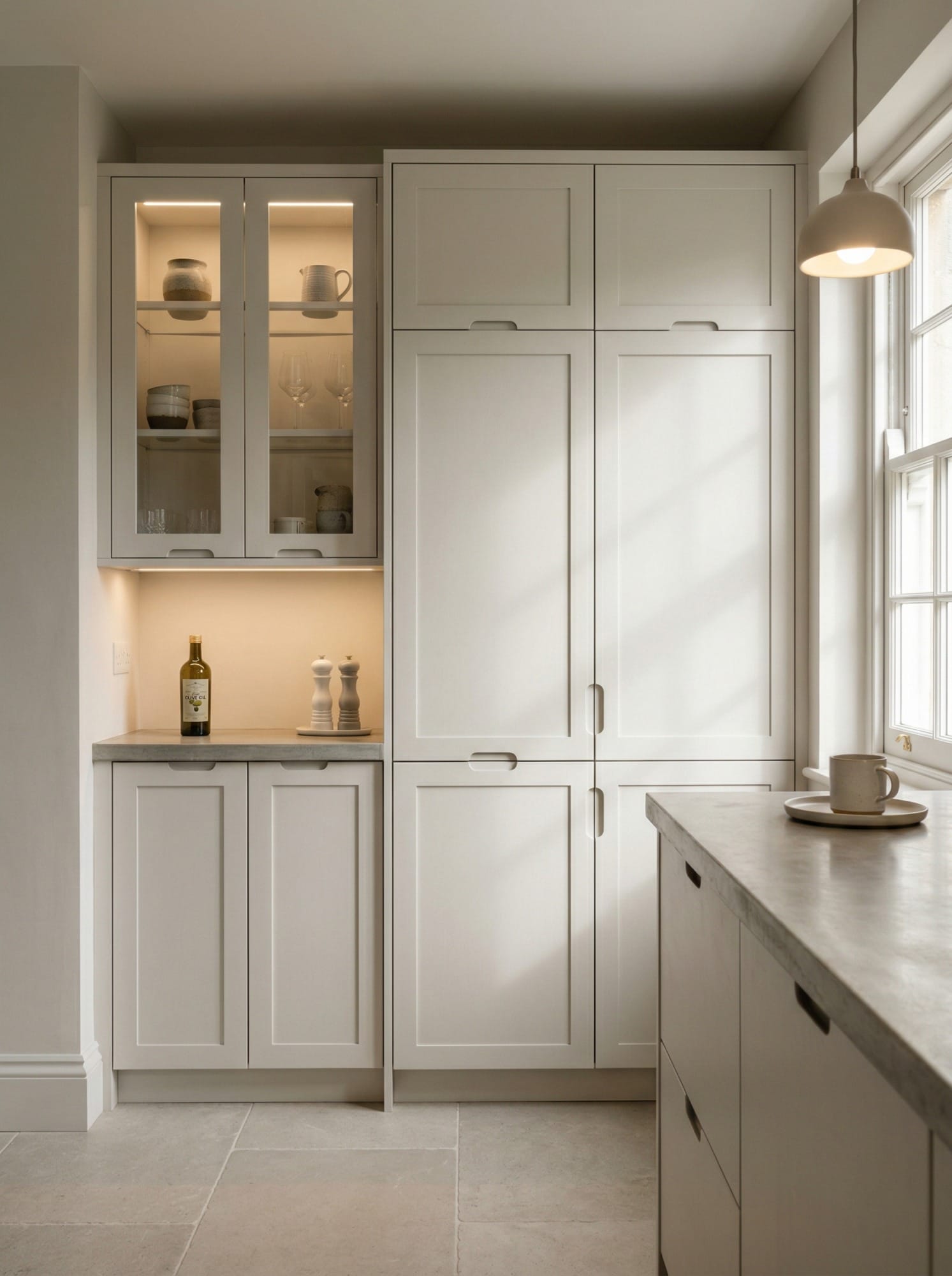 Bespoke kitchen installation, full-height cabinetry and considered storage design