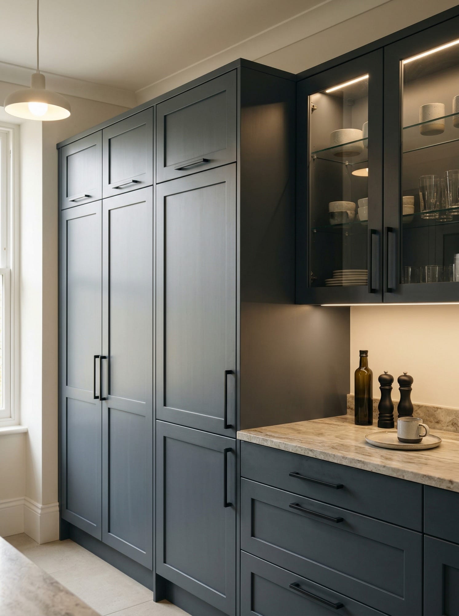 Bespoke kitchen installation, full-height cabinetry and considered storage design