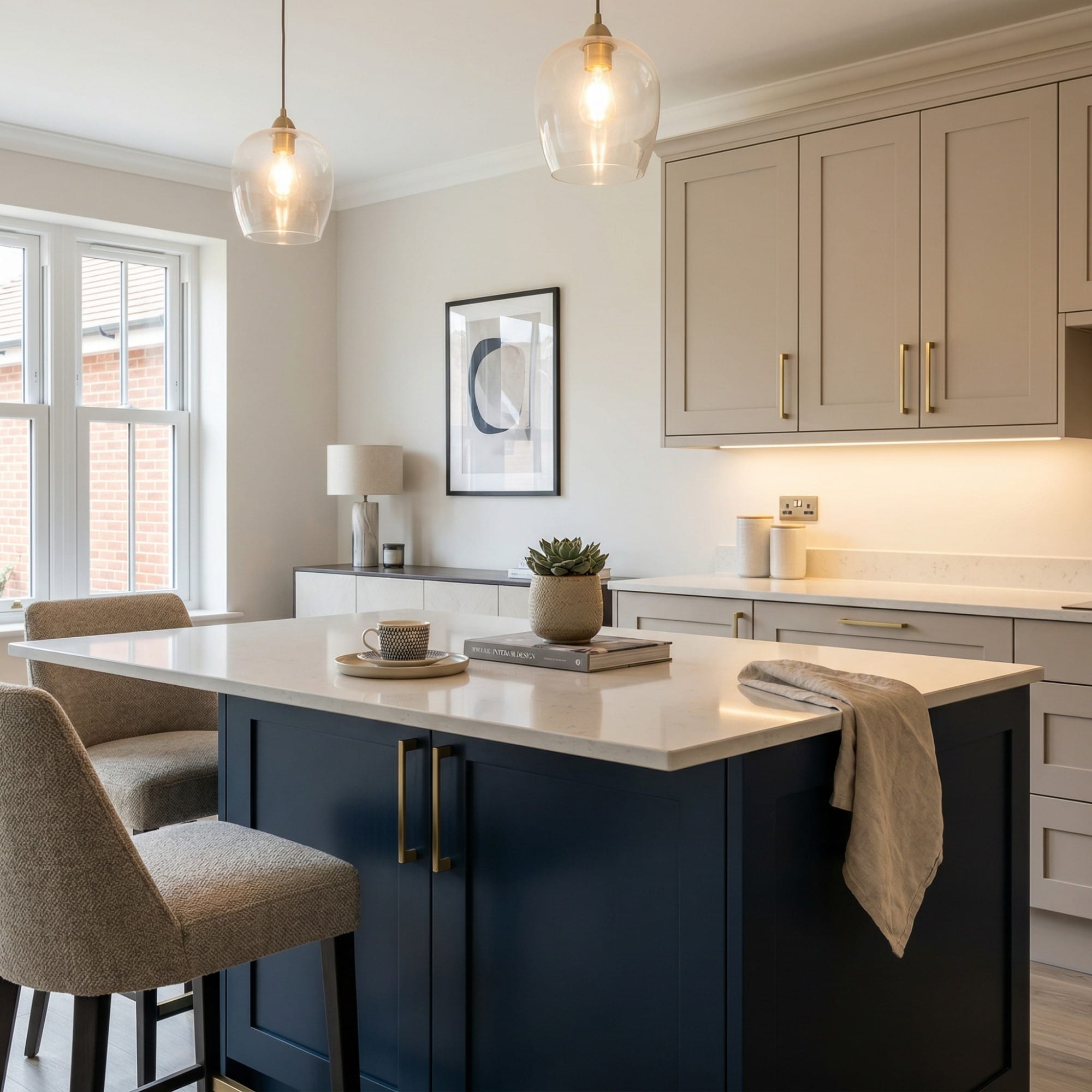 square1_800x800-101 Kitchen island detail, contemporary painted lay-on cabinetry with quality joinery by Mastercraft