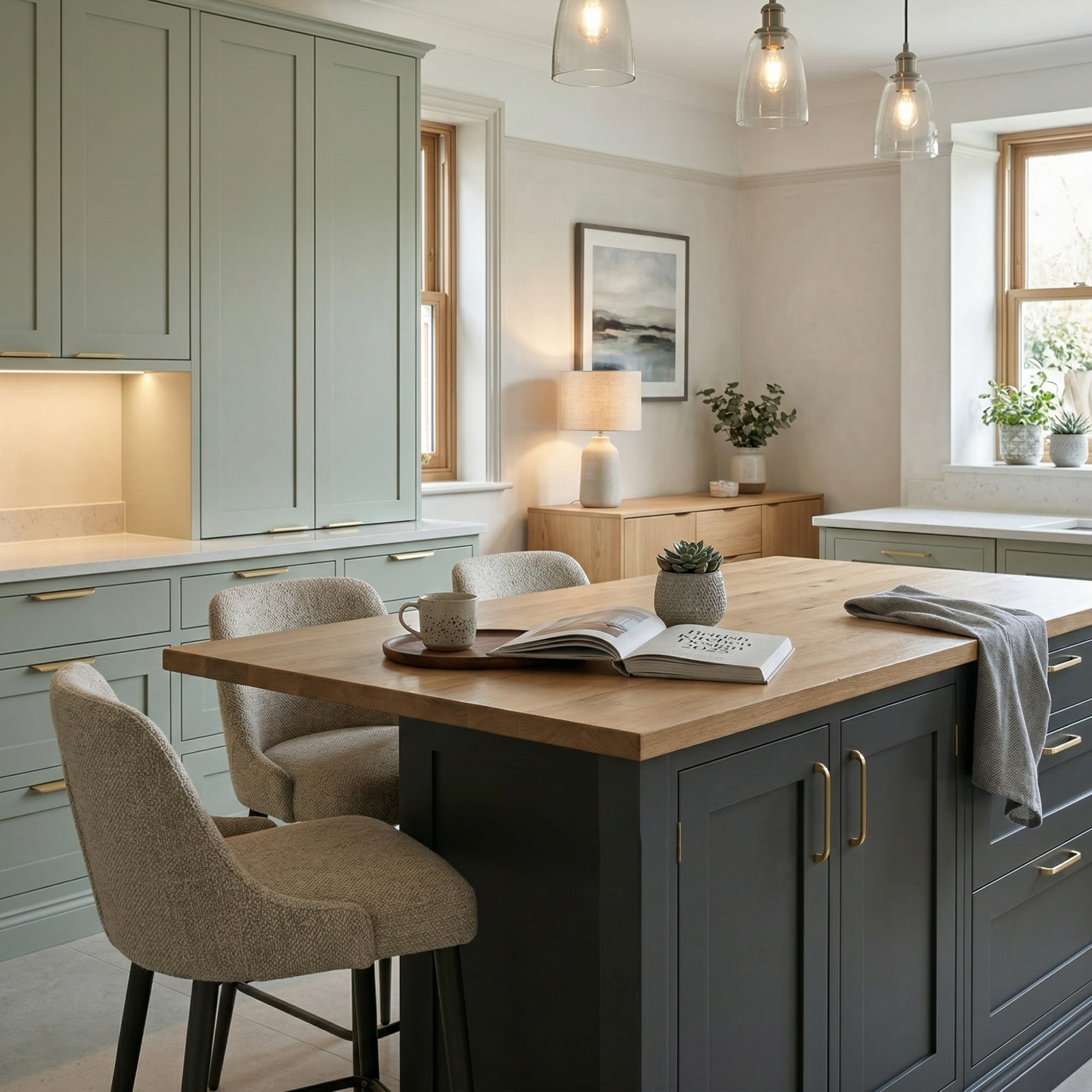 square1_800x800-102 Kitchen island detail, matt painted handleless slab cabinetry with quality joinery by Mastercraft
