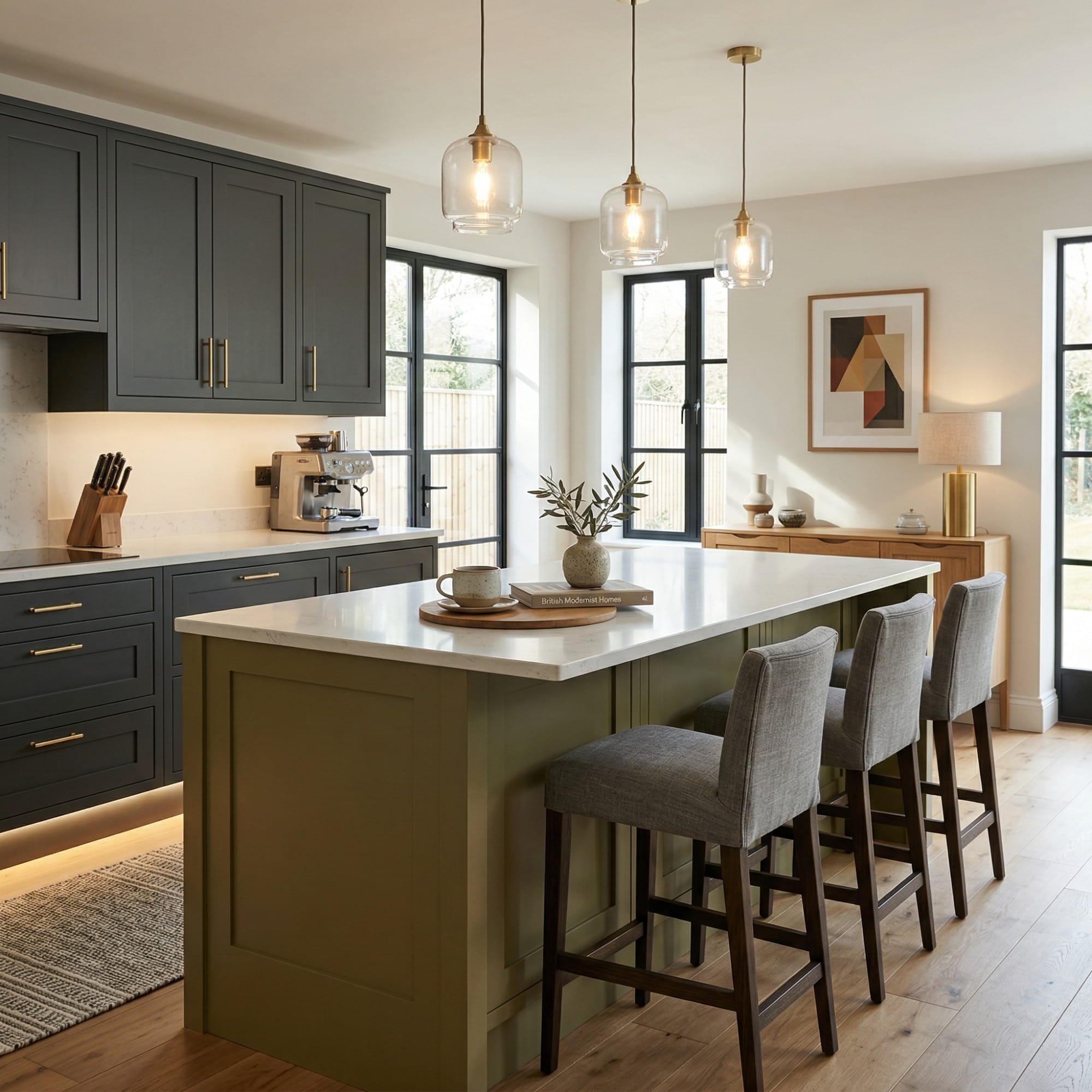 square1_800x800-109 Kitchen island detail, contemporary painted lay-on cabinetry with quality joinery by Mastercraft