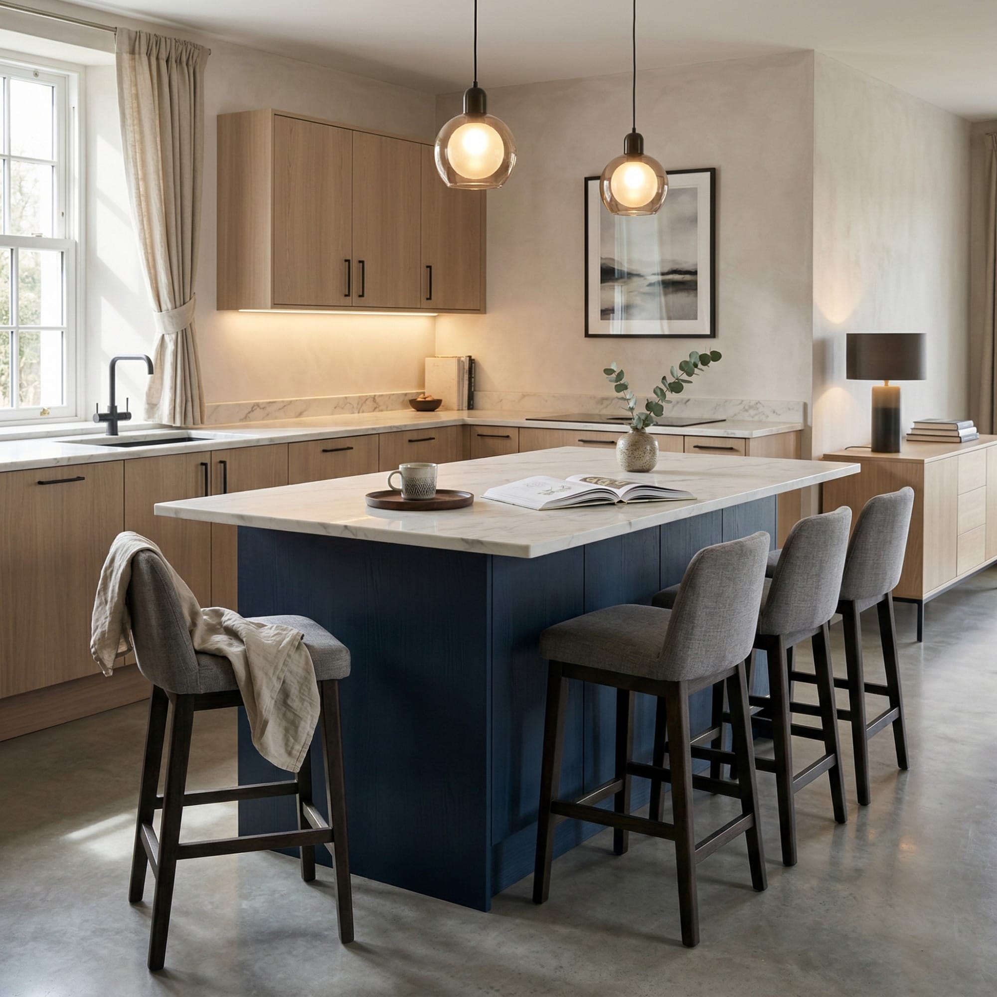 Bespoke kitchen island detail, modern shaker cabinetry with quality joinery