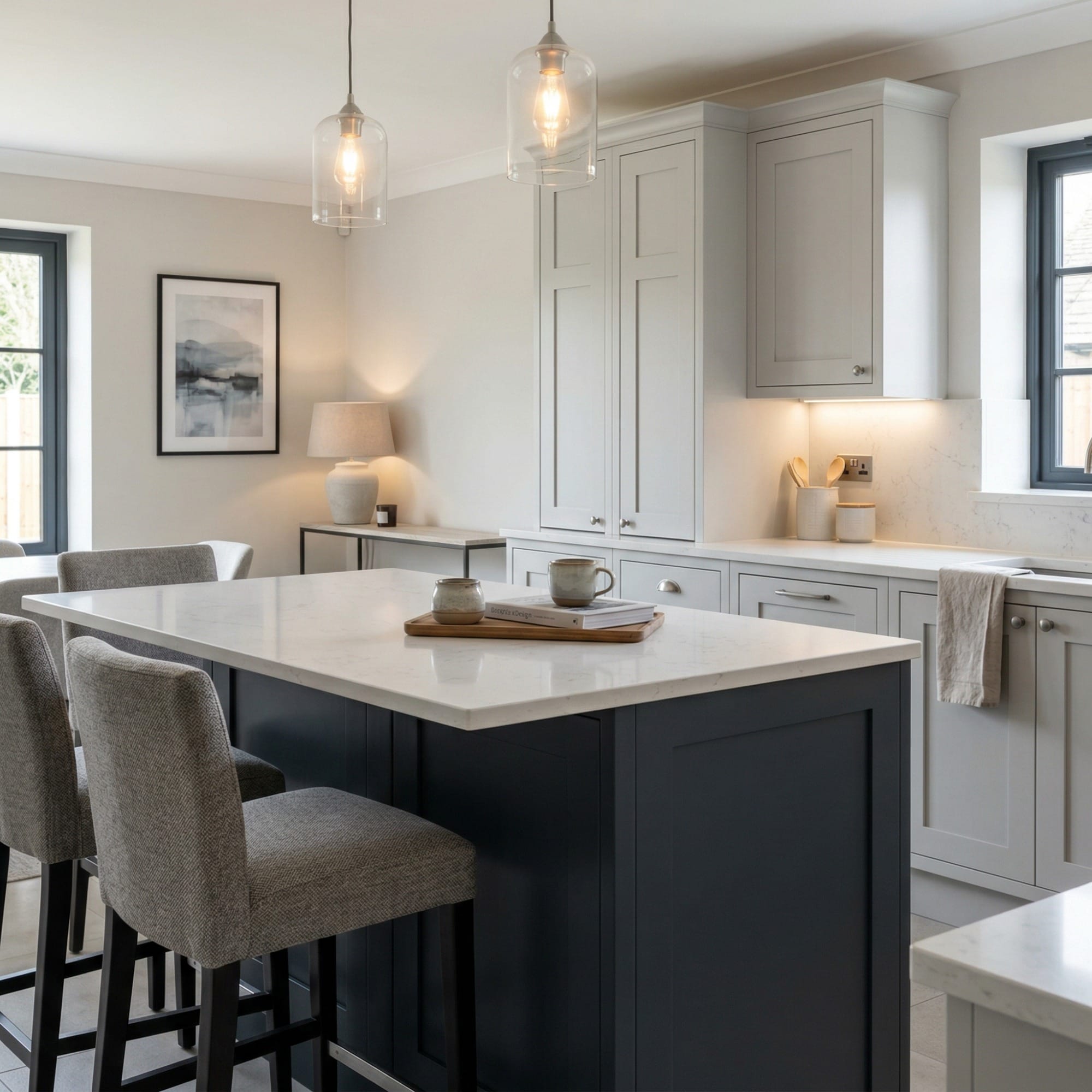 square1_800x800-110 Kitchen island detail, matt painted handleless slab cabinetry with quality joinery by Mastercraft