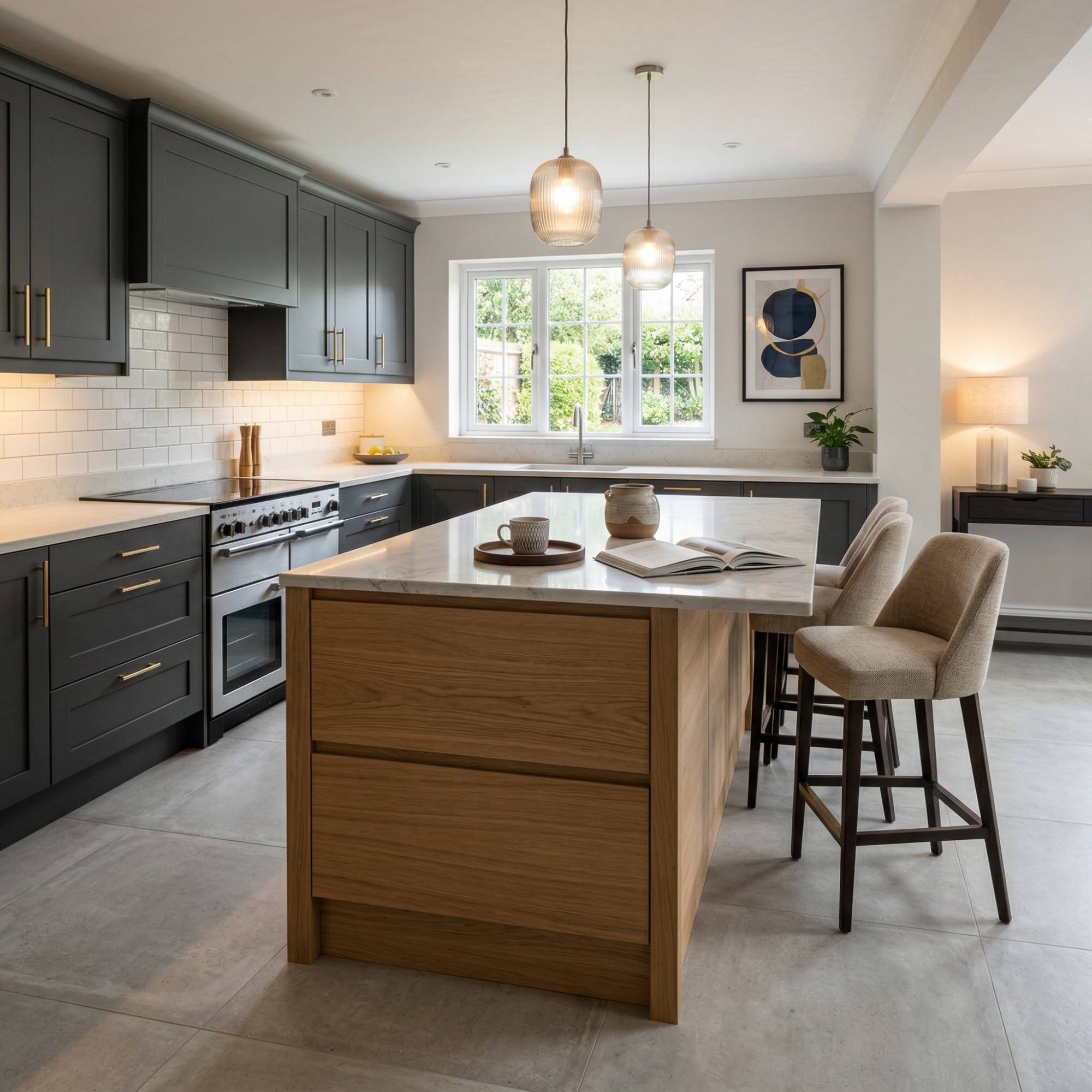 Bespoke kitchen island detail, modern shaker cabinetry with quality joinery