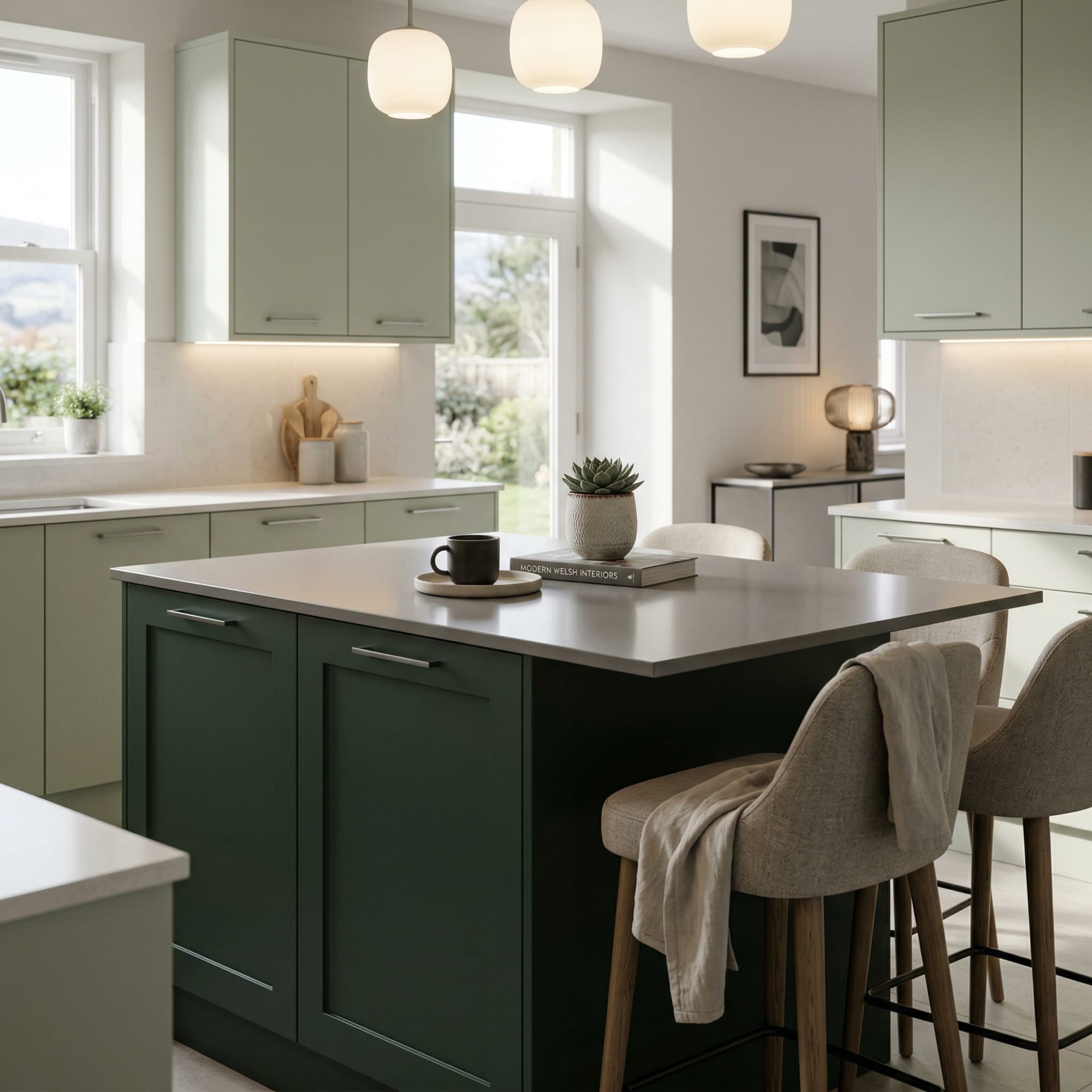 square1_800x800-21 Bespoke kitchen island detail, matt painted handleless slab cabinetry with quality joinery