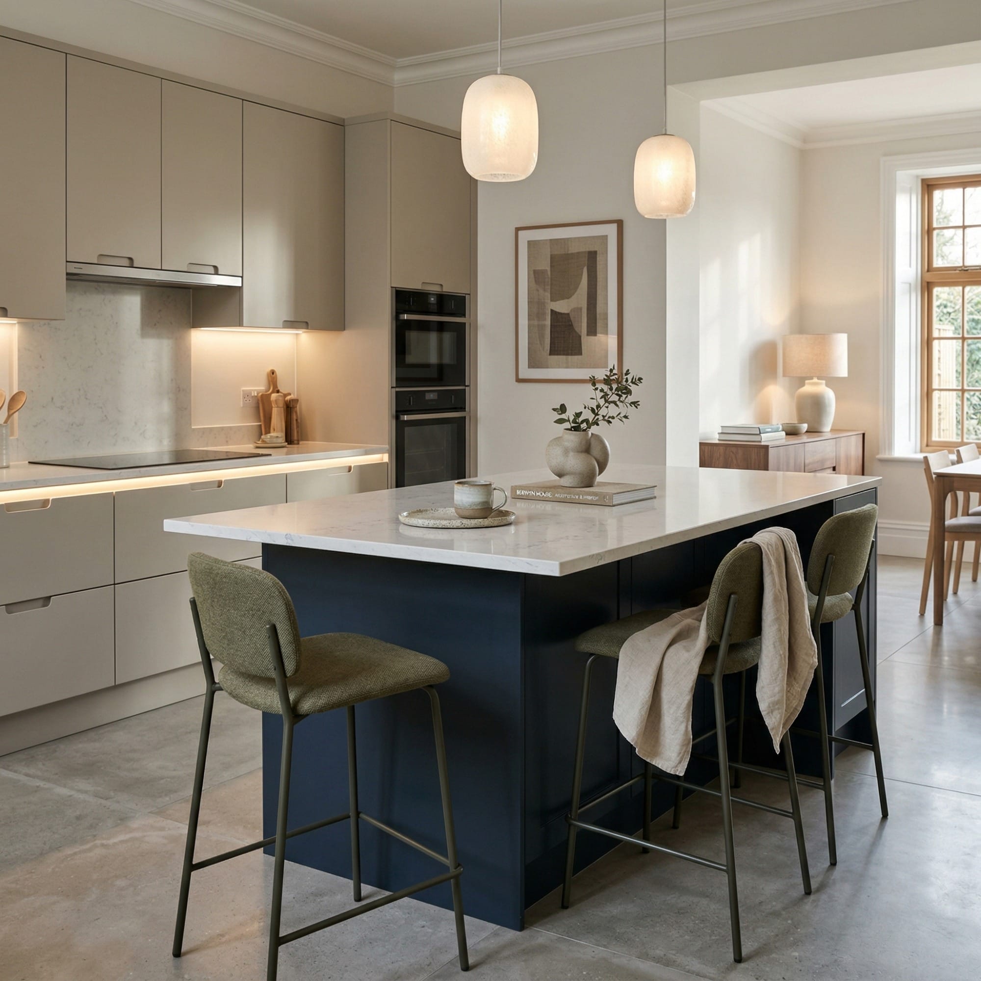 square1_800x800-24 Bespoke kitchen island detail, matt painted handleless slab cabinetry with quality joinery