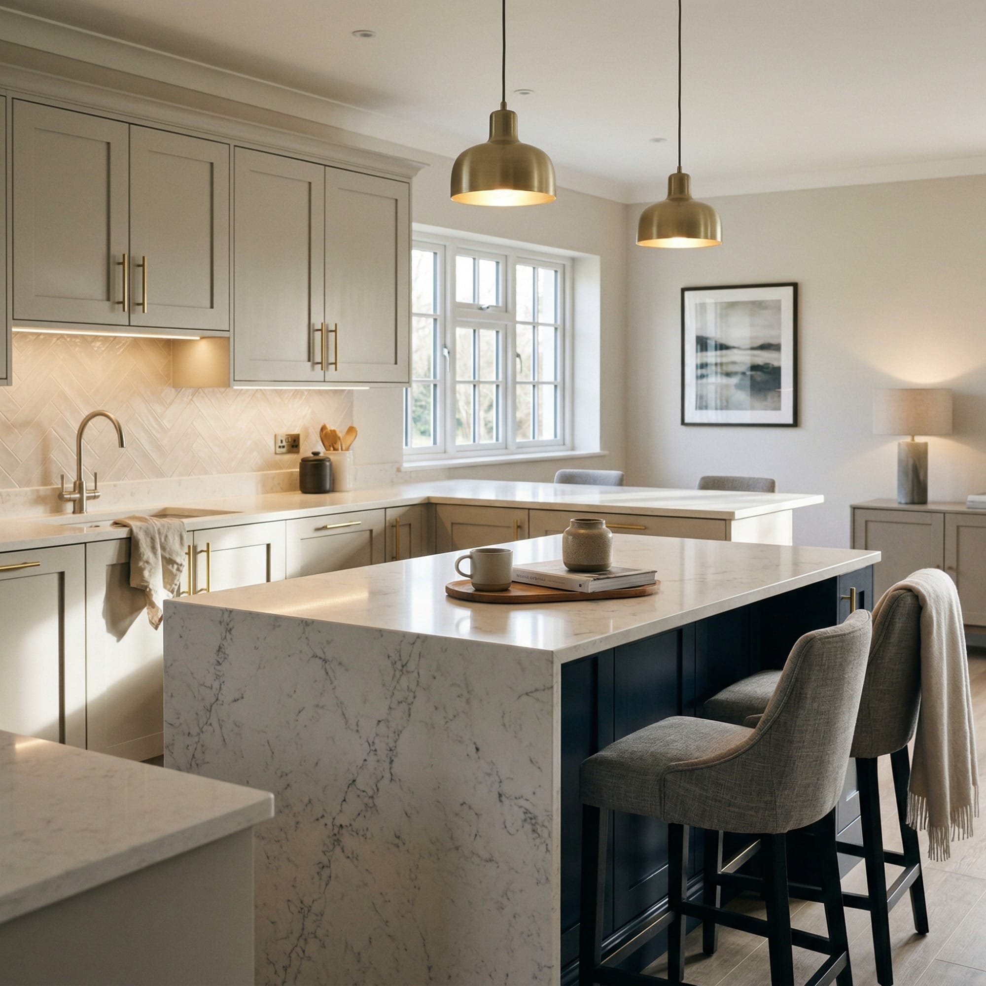 Bespoke kitchen island detail, modern shaker cabinetry with quality joinery