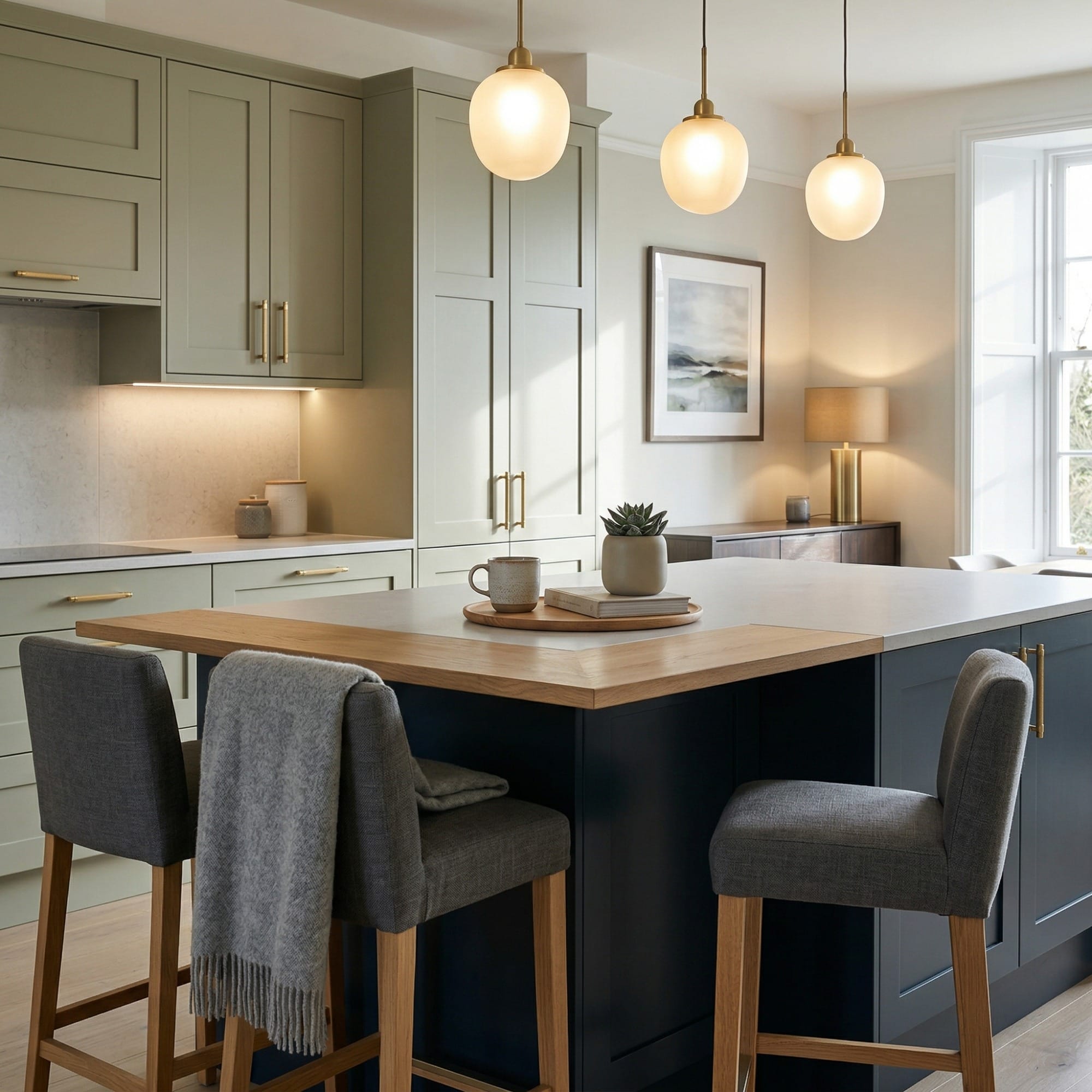 Bespoke kitchen island detail, timber veneer slab-door cabinetry with quality joinery