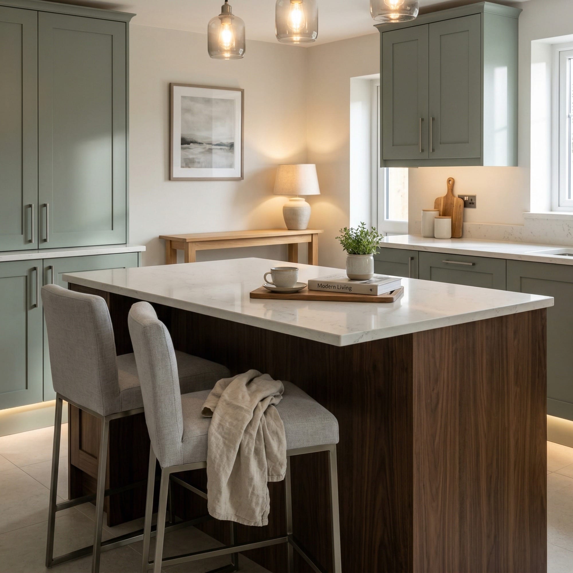 Bespoke kitchen island detail, contemporary in-frame cabinetry with quality joinery