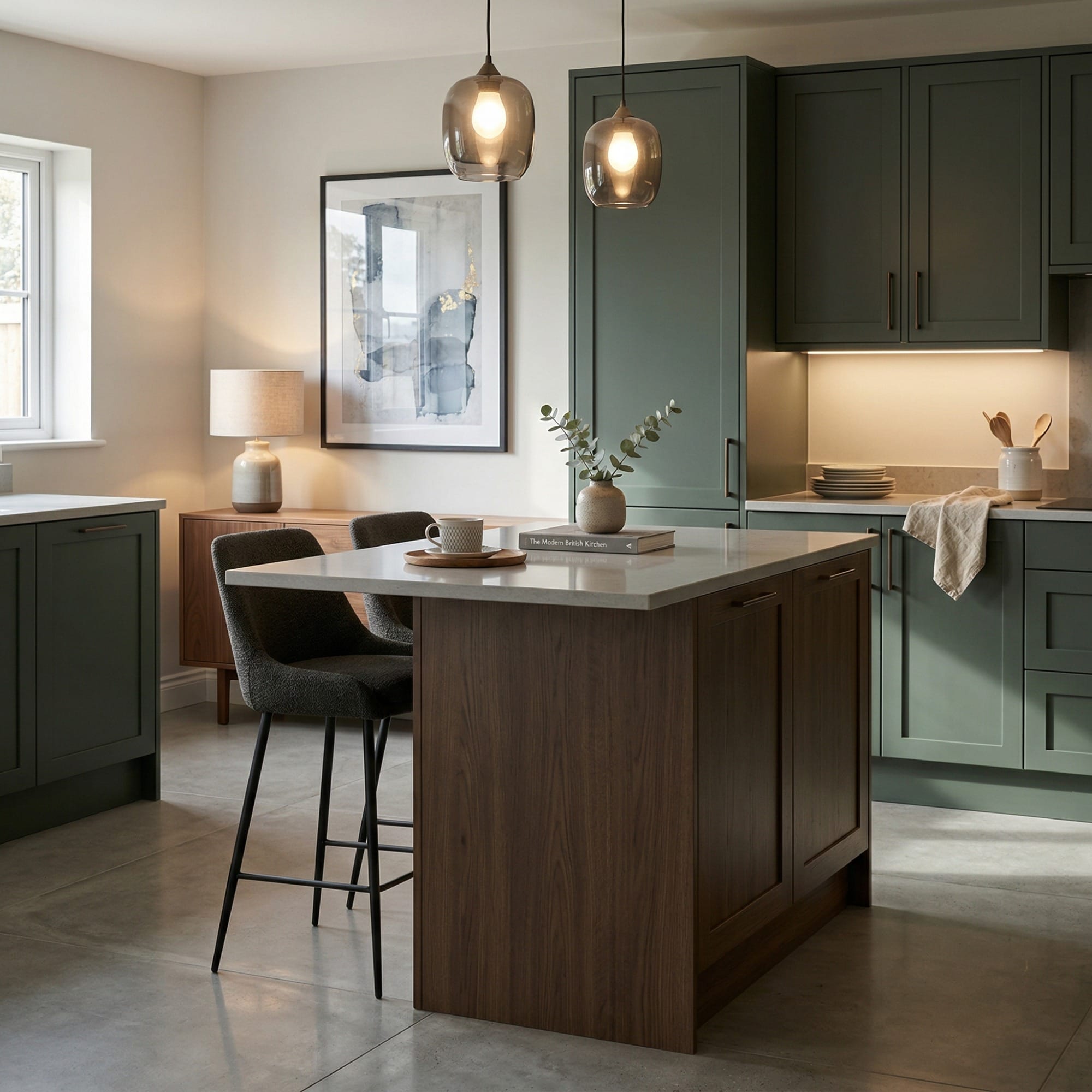 Bespoke kitchen island detail, contemporary painted lay-on cabinetry with quality joinery