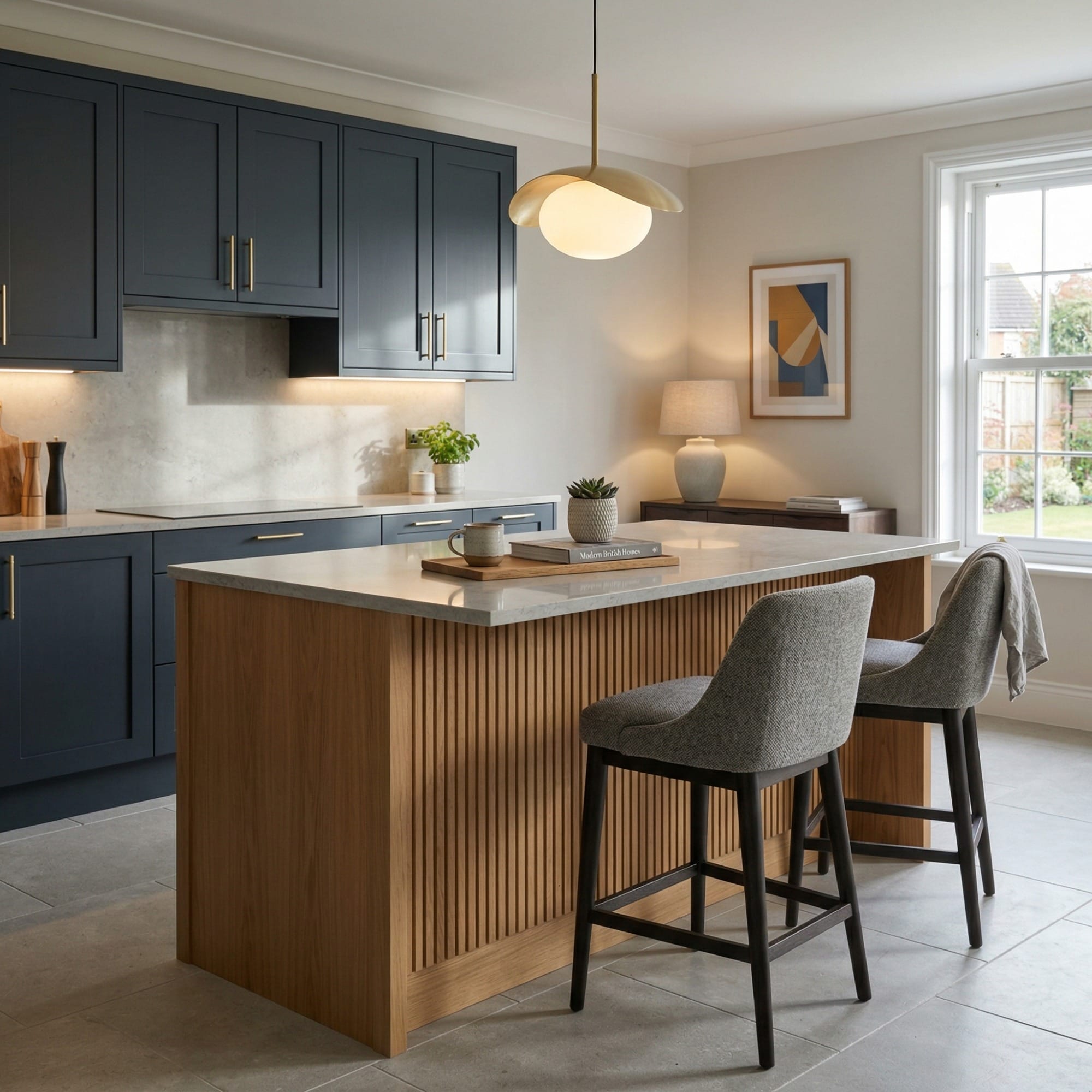 Bespoke kitchen island detail, modern shaker cabinetry with quality joinery