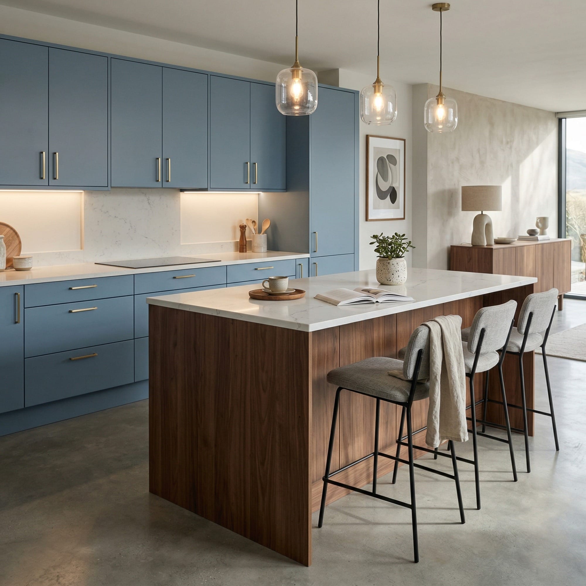 Bespoke kitchen island detail, modern shaker cabinetry with quality joinery