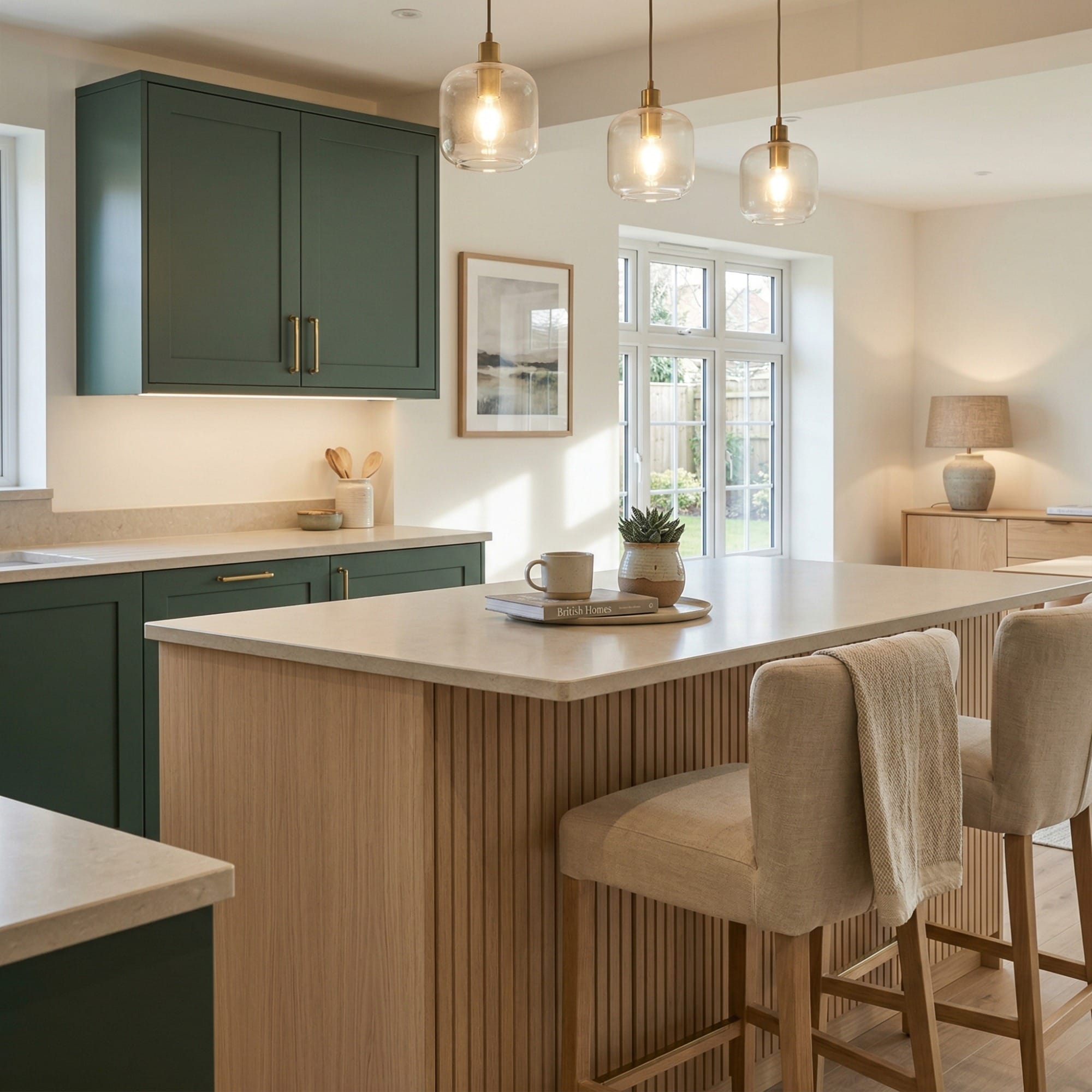 Bespoke kitchen island detail, contemporary painted lay-on cabinetry with quality joinery