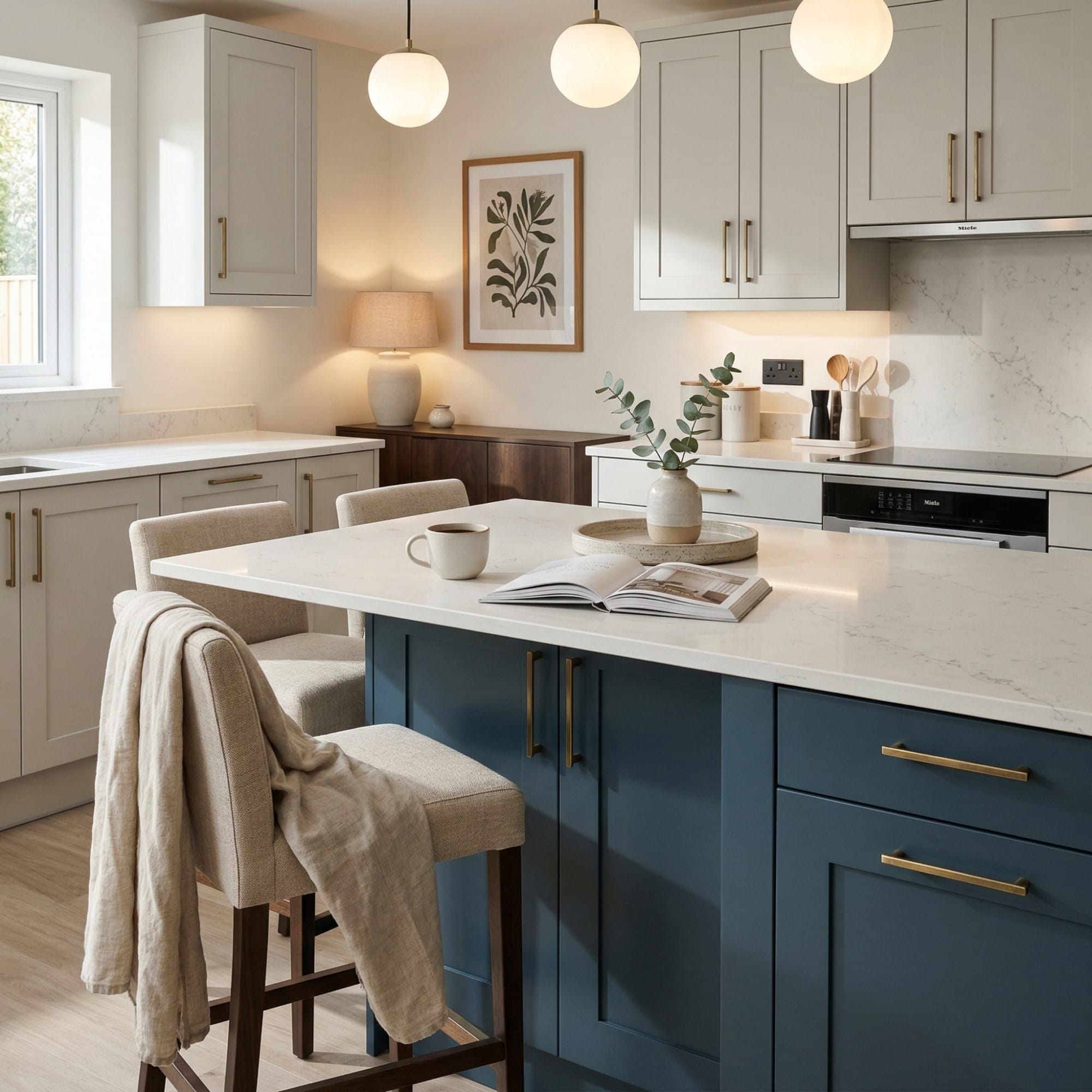 Kitchen island detail, modern shaker cabinetry with quality joinery by Mastercraft