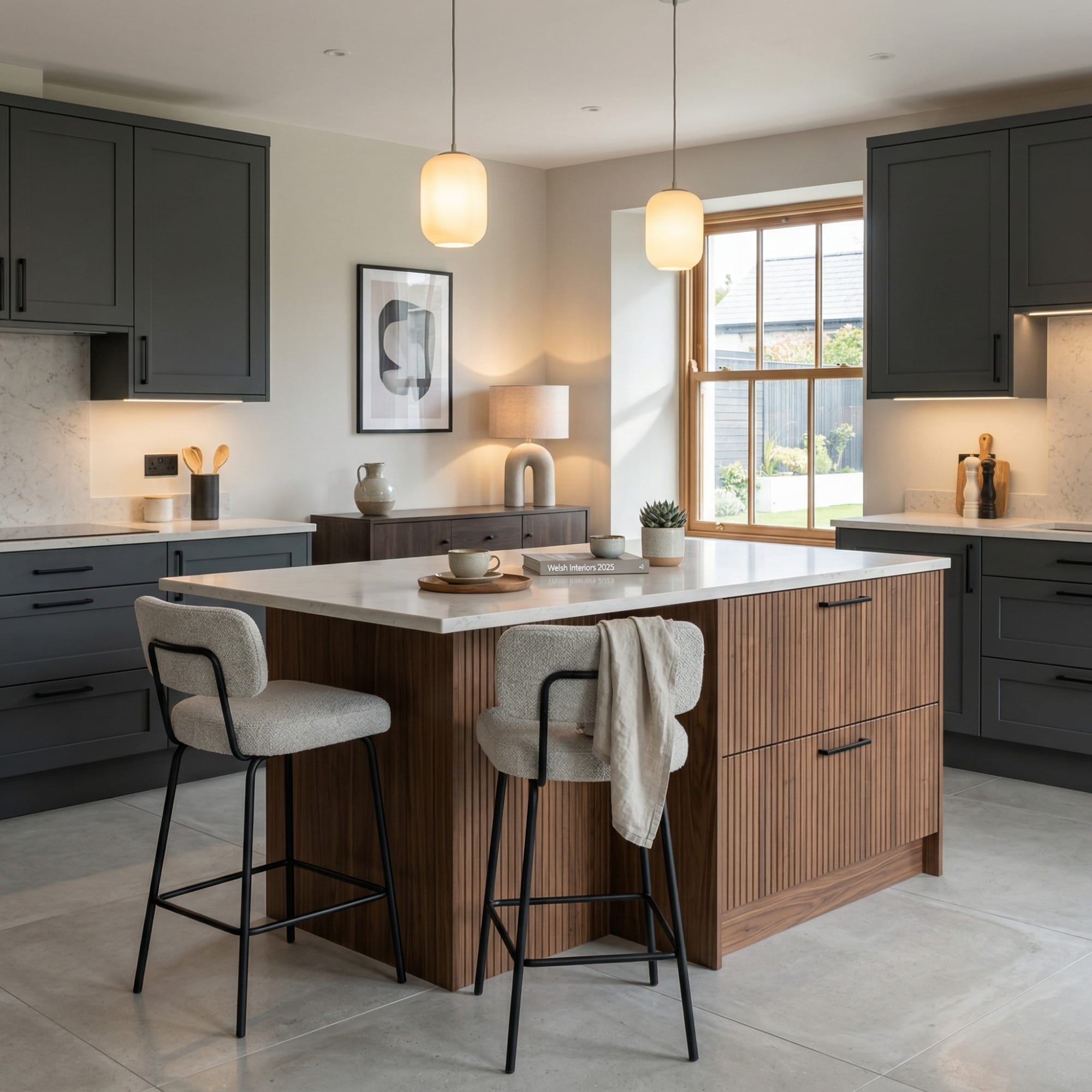 Bespoke kitchen island detail, contemporary painted lay-on cabinetry with quality joinery