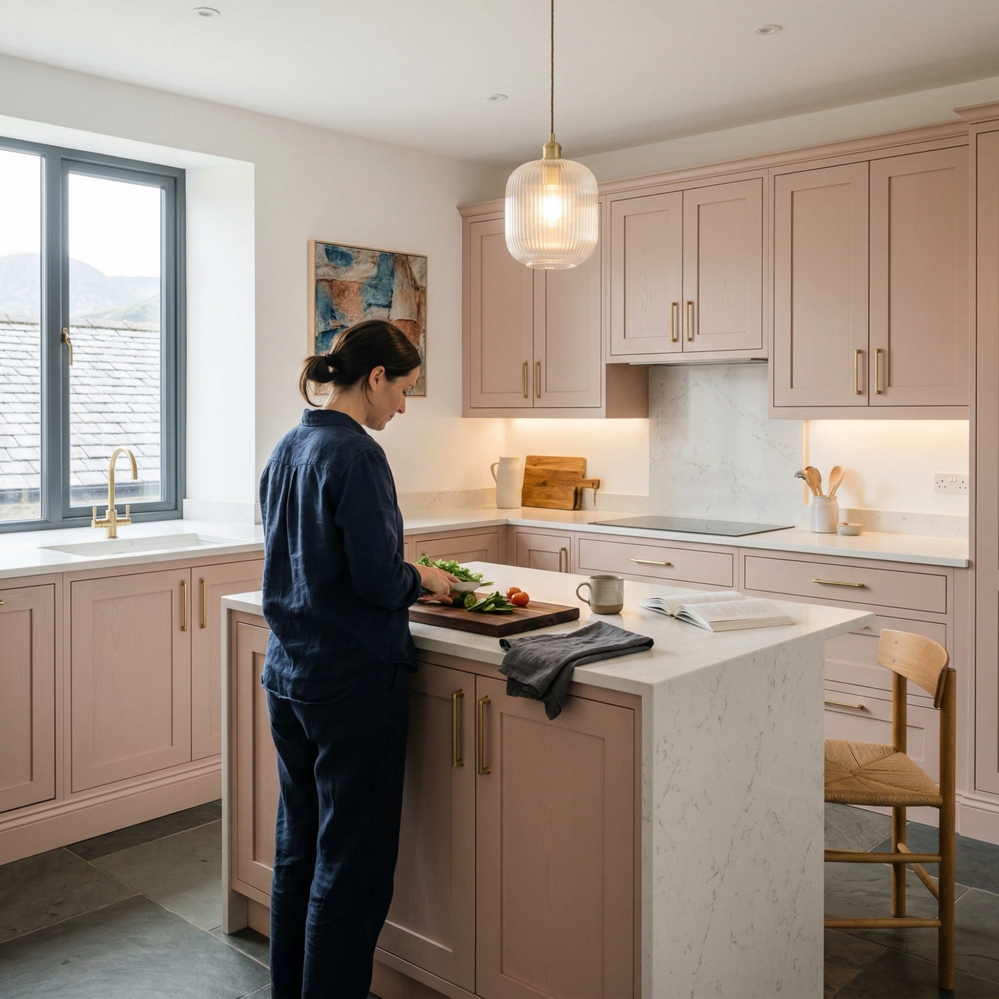 Bespoke kitchen designed for a Porthmadog home, quality materials and considered layout