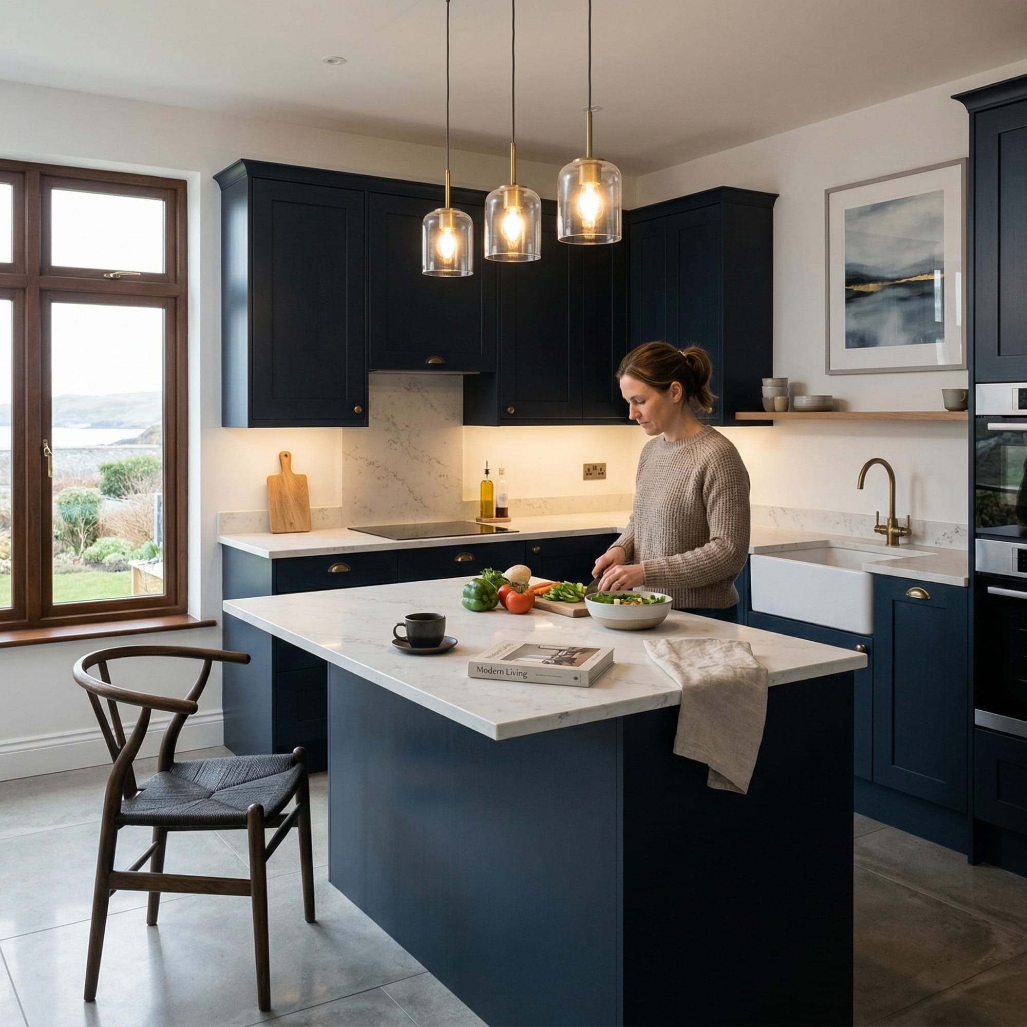 Bespoke kitchen designed for a Pwllheli home, quality materials and considered layout