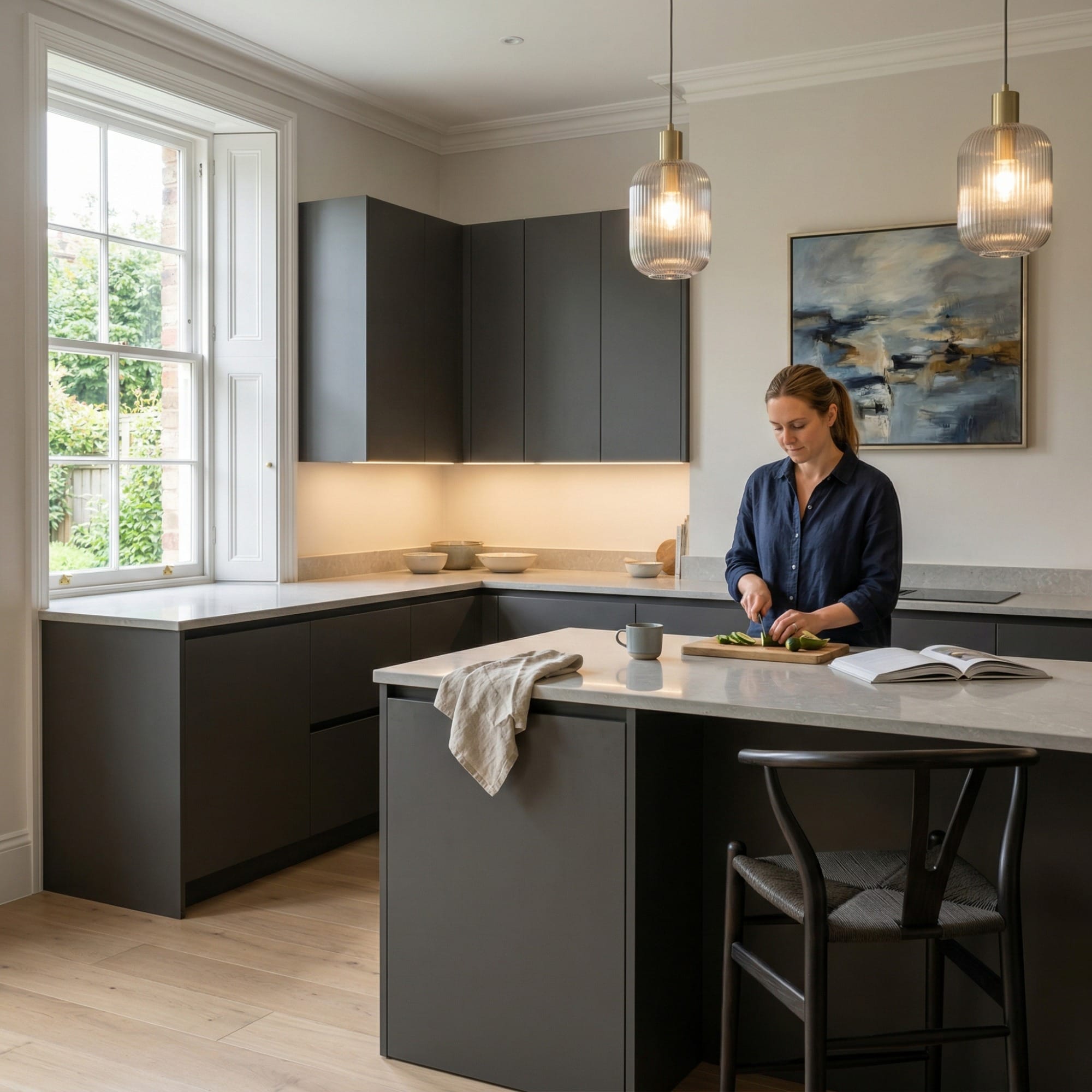 Bespoke kitchen designed for a Arowry home, quality materials and considered layout